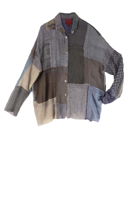 MOSAIC TILE PATCH KANTHA CAMP SHIRT - mt1525-gry -