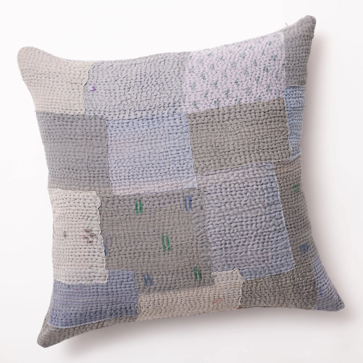 Mosaic Fray Handmade Vintage Kantha Pillow -Hydrangea