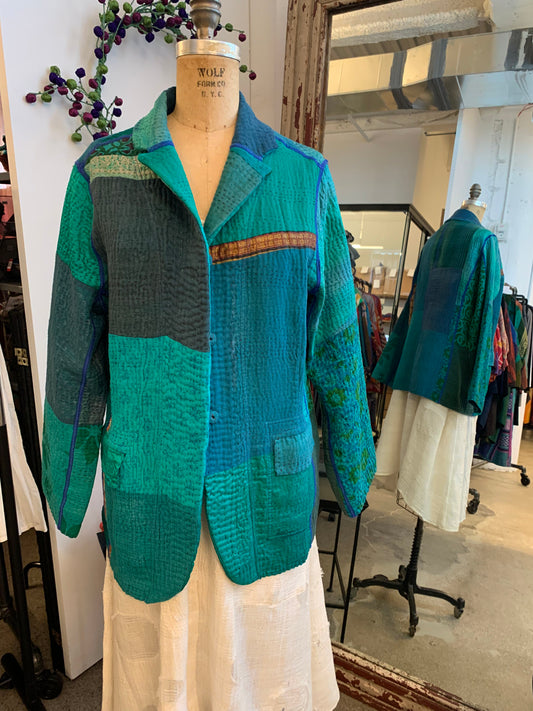 COTTON SILK SW PATCH KANTHA BASIC JACKET - ws4052-tel -