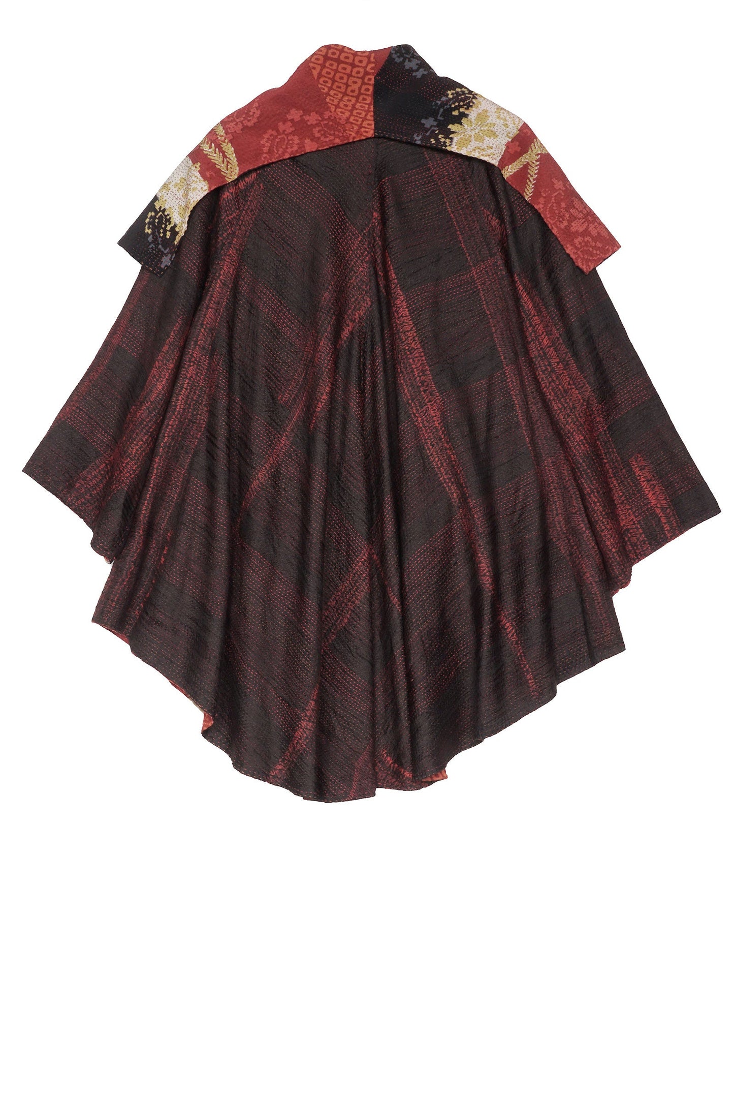 KIMONO PRINT KANTHA CIRCULAR LONG JKT - kp2009-red -