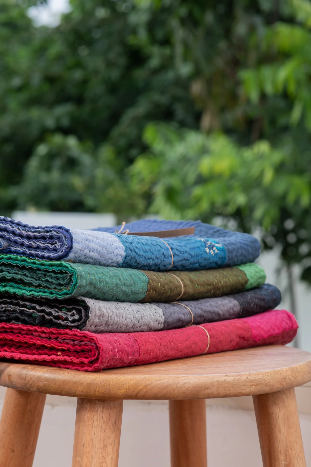 Landscape Fray Patch Vintage Kantha Runner -Navy