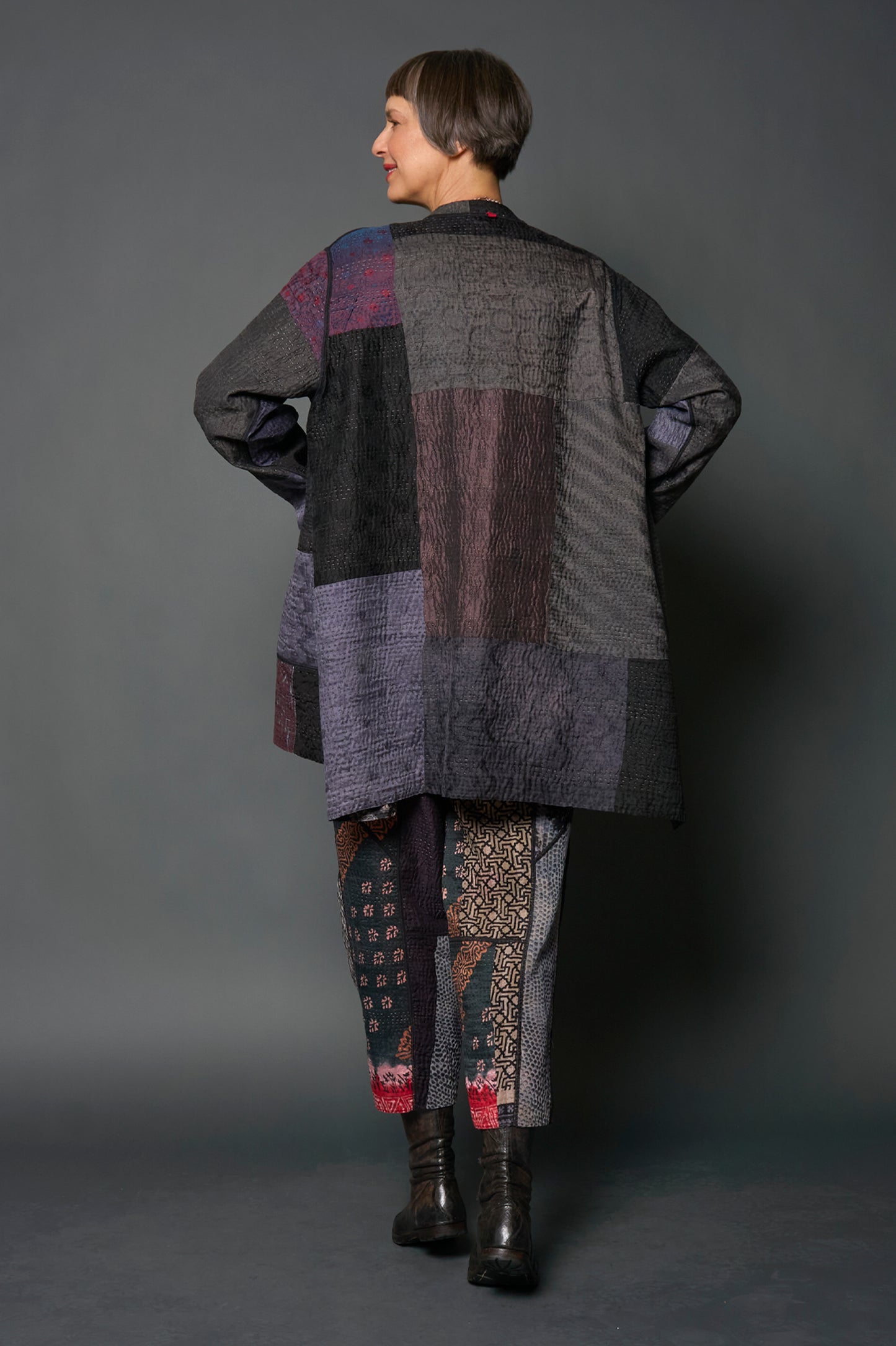 JACQUARD SILK KANTHA HAORI JACKET - js4068-blk -