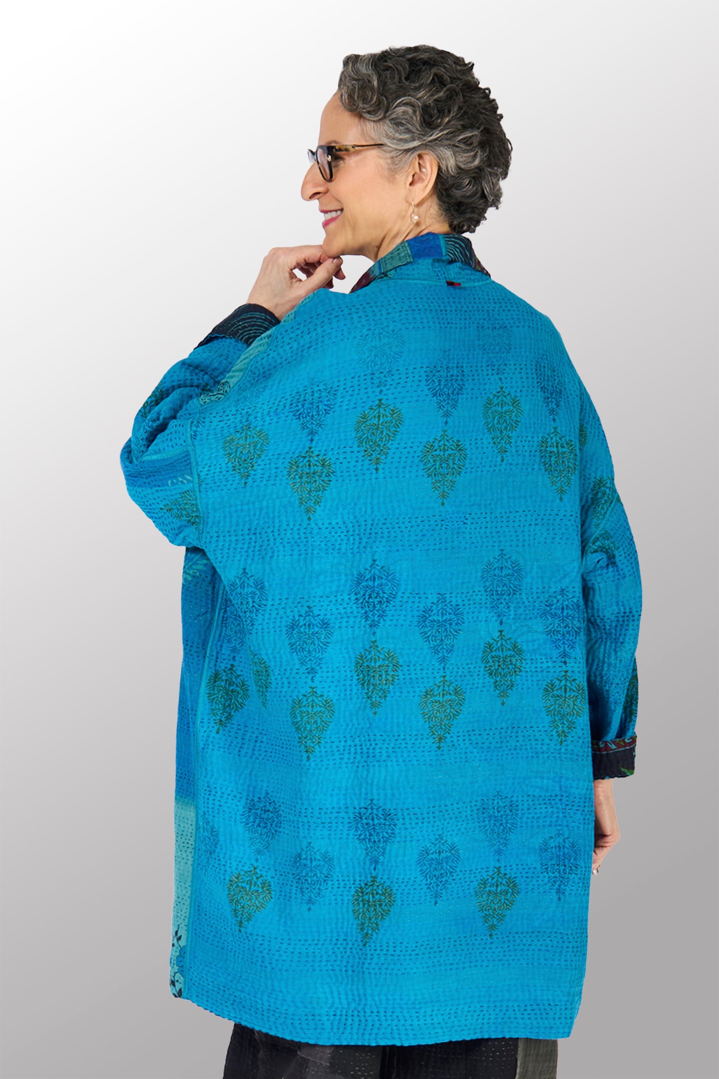 COTTON OVERDYE KANTHA HAORI JACKET - ov4068-ctuq002a -