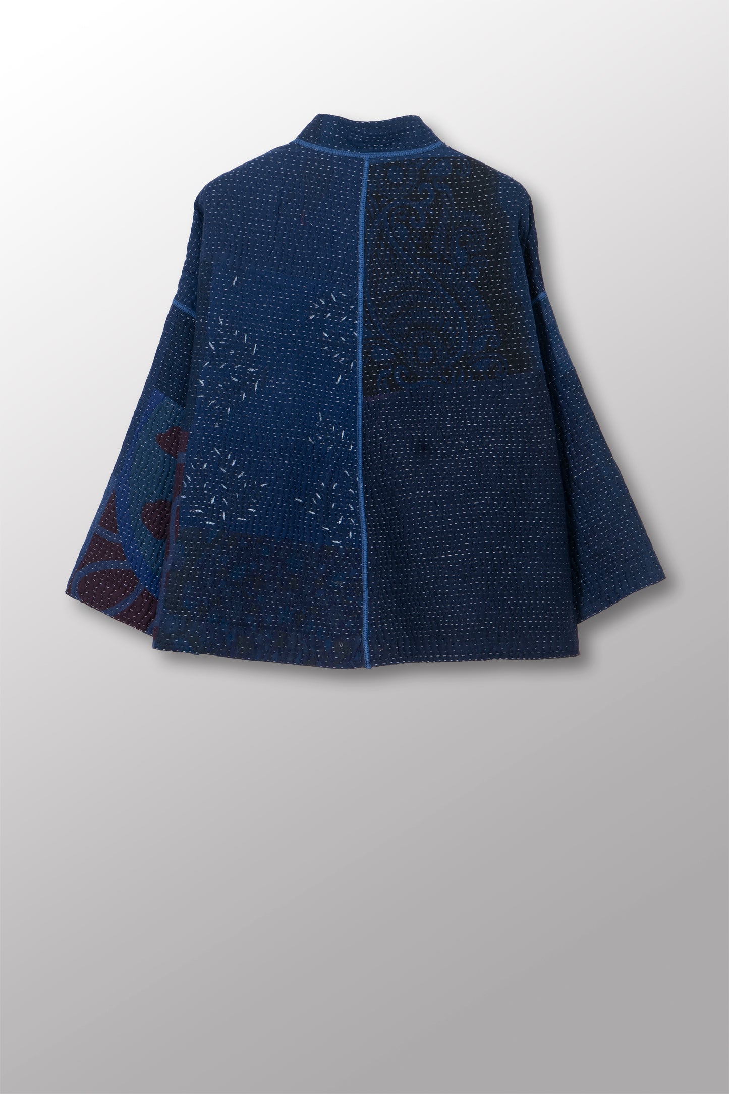 MUJI PATCH KANTHA STAND COLLAR CROPPED JACKET - mp4034-nvy -