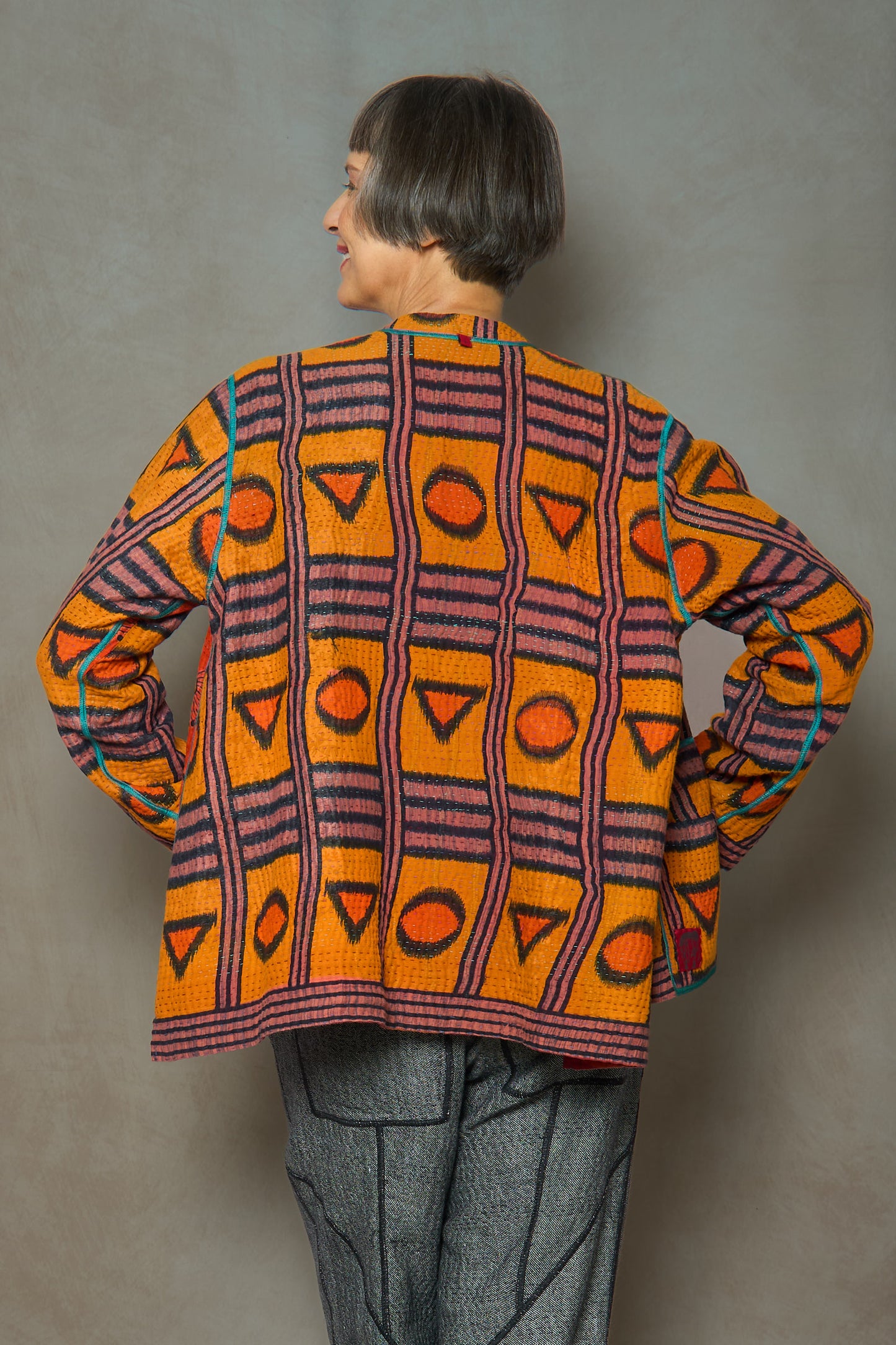 VINTAGE COTTON KANTHA KAFTAN JACKET SHORT - cv4088-0005s -