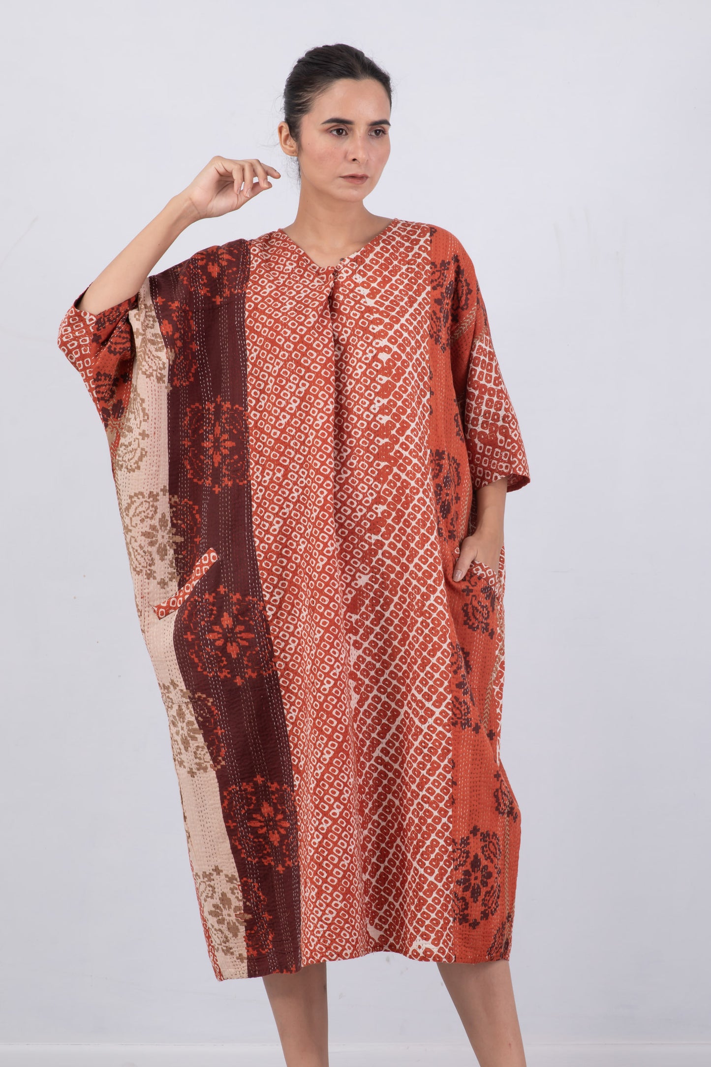 KIMONO COTTON KANTHA DOLMAN MAXI - kc2440-org -