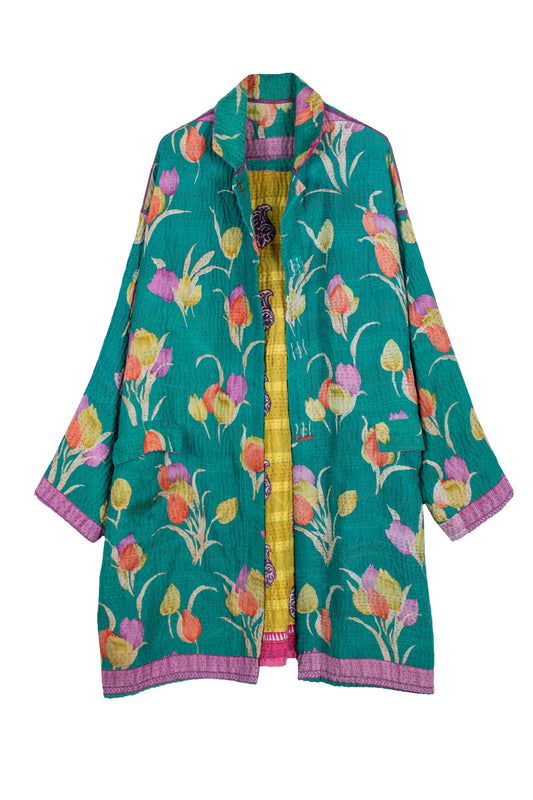 VINTAGE COTTON KANTHA LONG LINE JKT - cv4059-0007l -