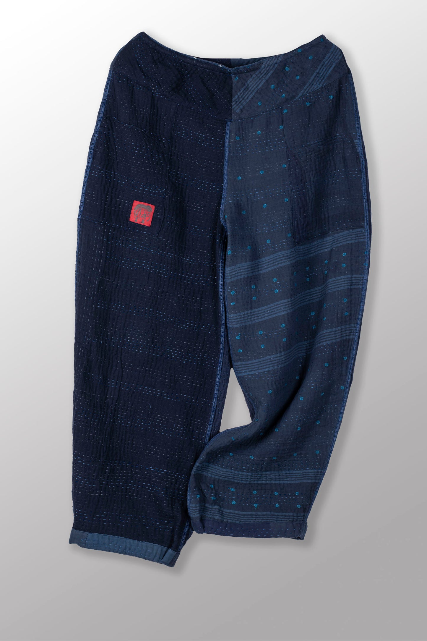 OMBRE PATCHED KANTHA NEW LANTERN PANTS - op4651-nvy -