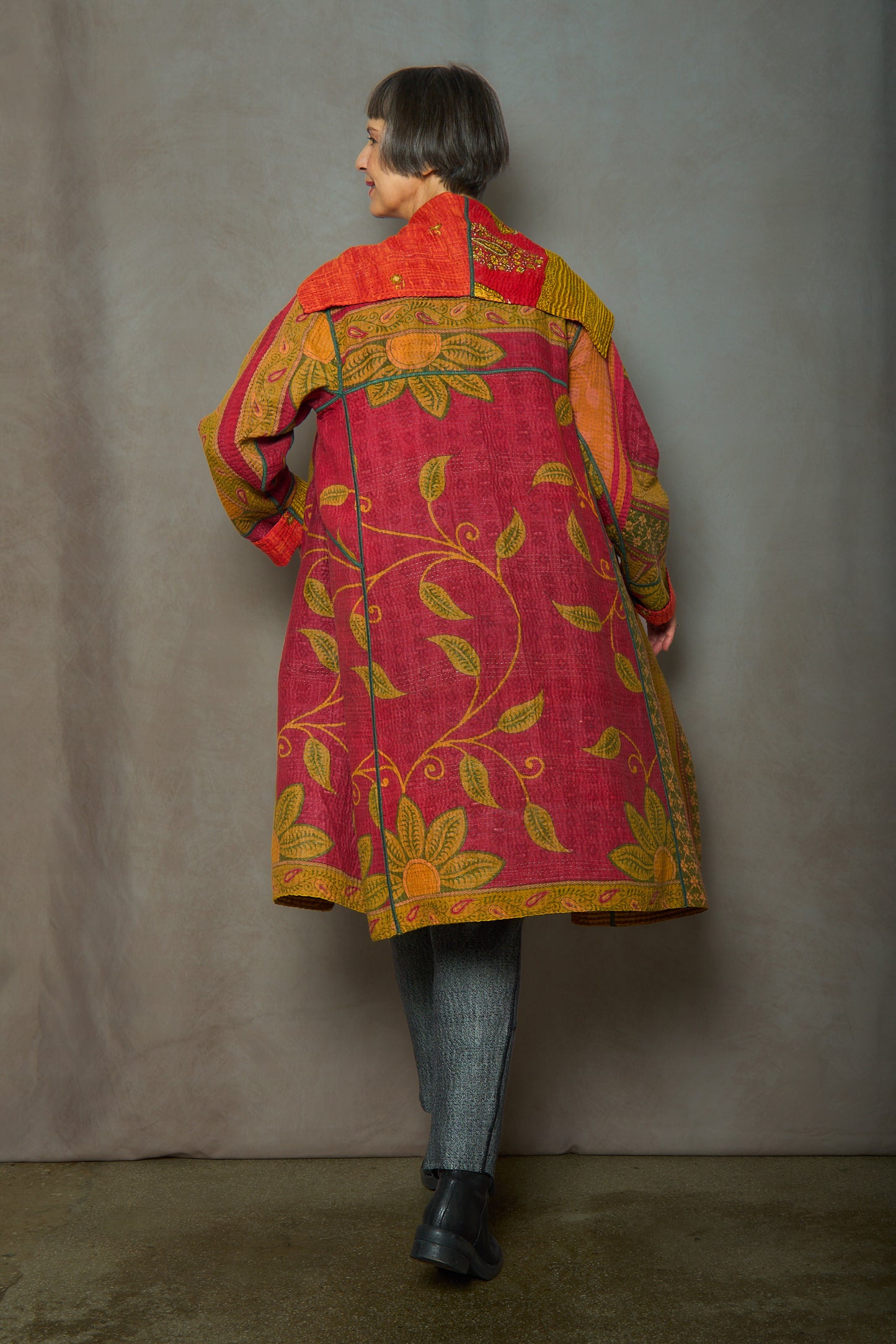 VINTAGE COTTON KANTHA A-LINE COAT - cv4309-0064a -