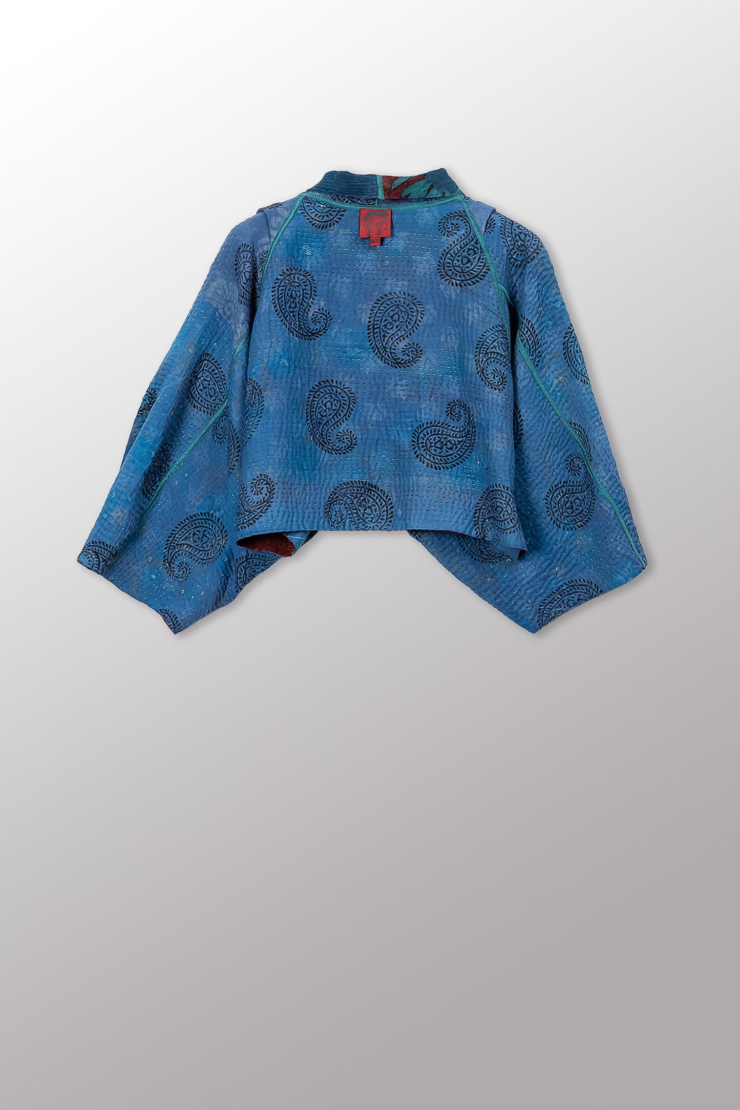 VINTAGE SILK GEORGETTE COTTON KANTHA PUFF SLV. SHRUG - gc4062-0004a -