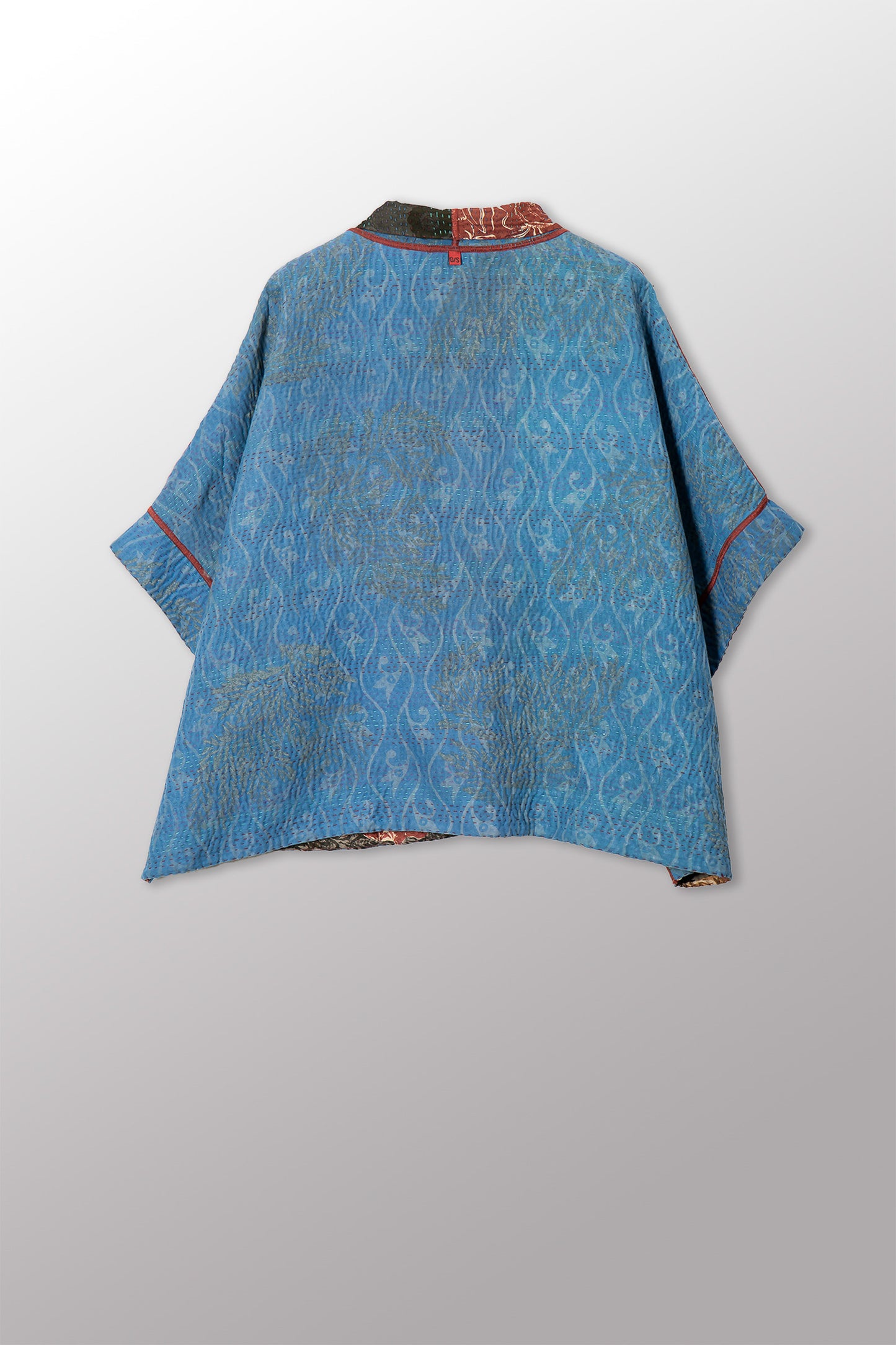 VINTAGE SILK GEORGETTE COTTON KANTHA MINI PONCHO - gc4060-0001a -