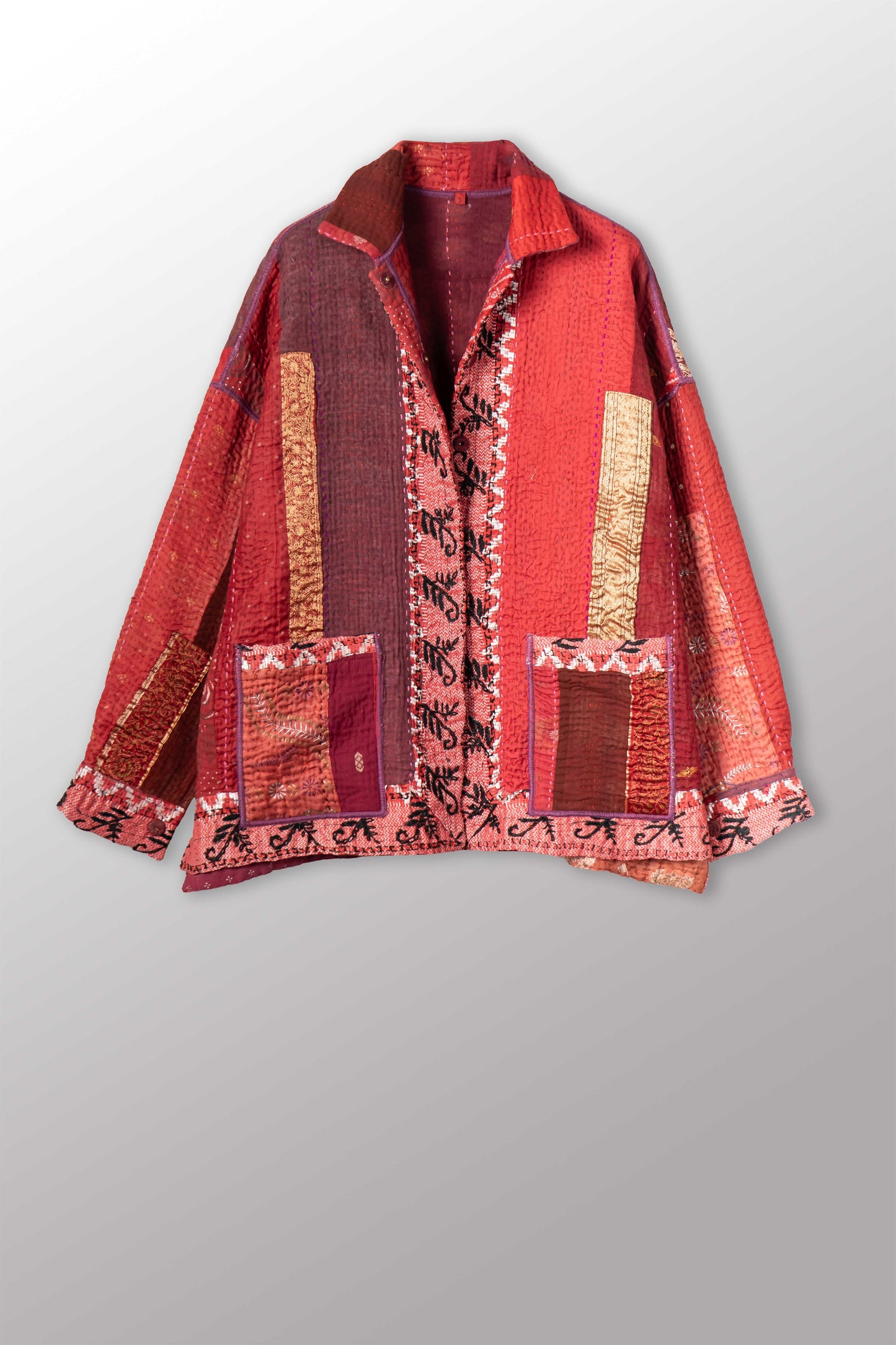 STRIPE RALLIS KANTHA RELAXED SHIRT JACKET - pr4j105-red -