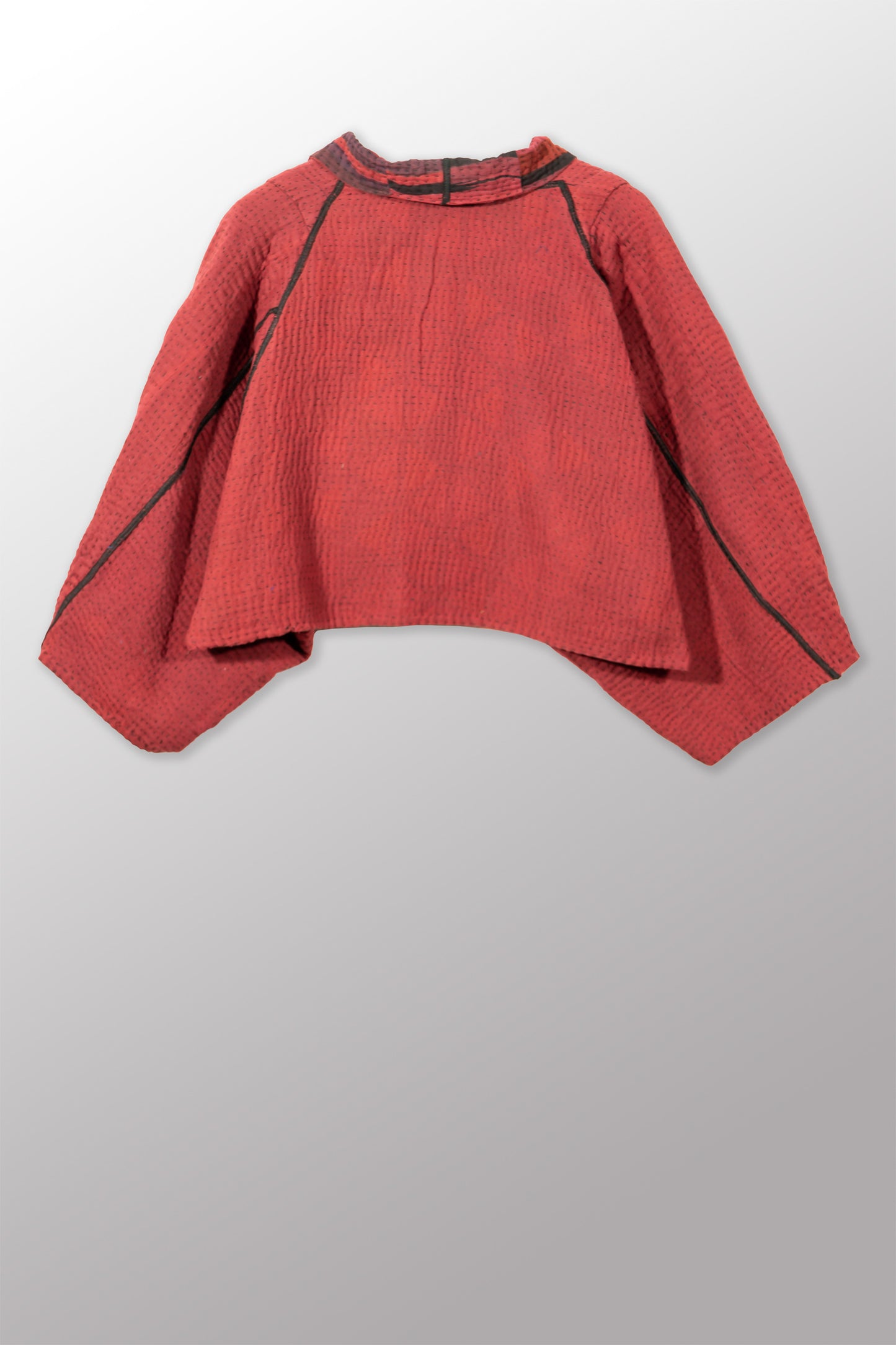 IKAT STRIPE KANTHA PUFF SLV. SHRUG - is4062-drd -
