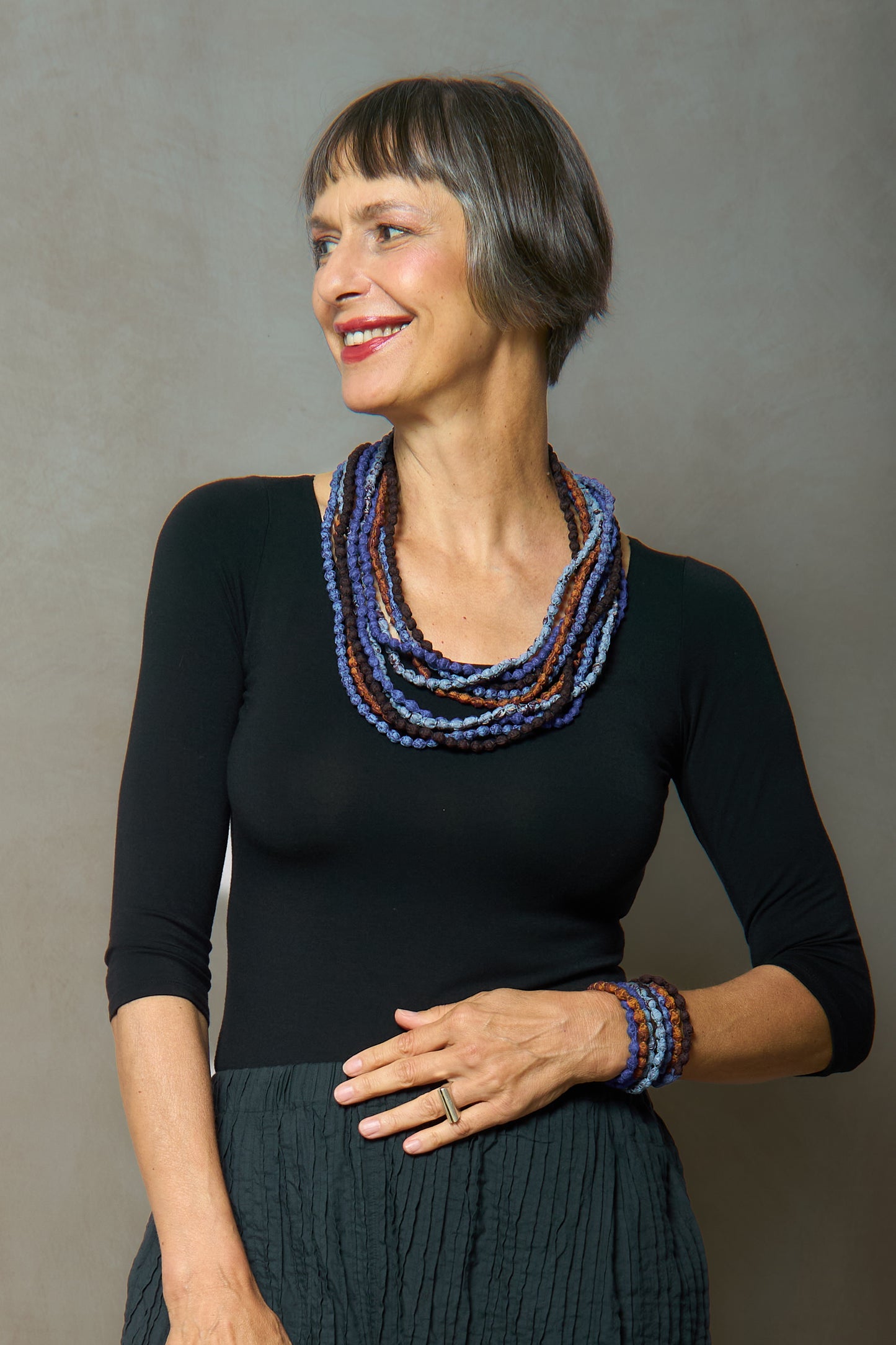 VINTAGE SILK KANTHA 5 STRAND NECKLACE - sv2730-blu -