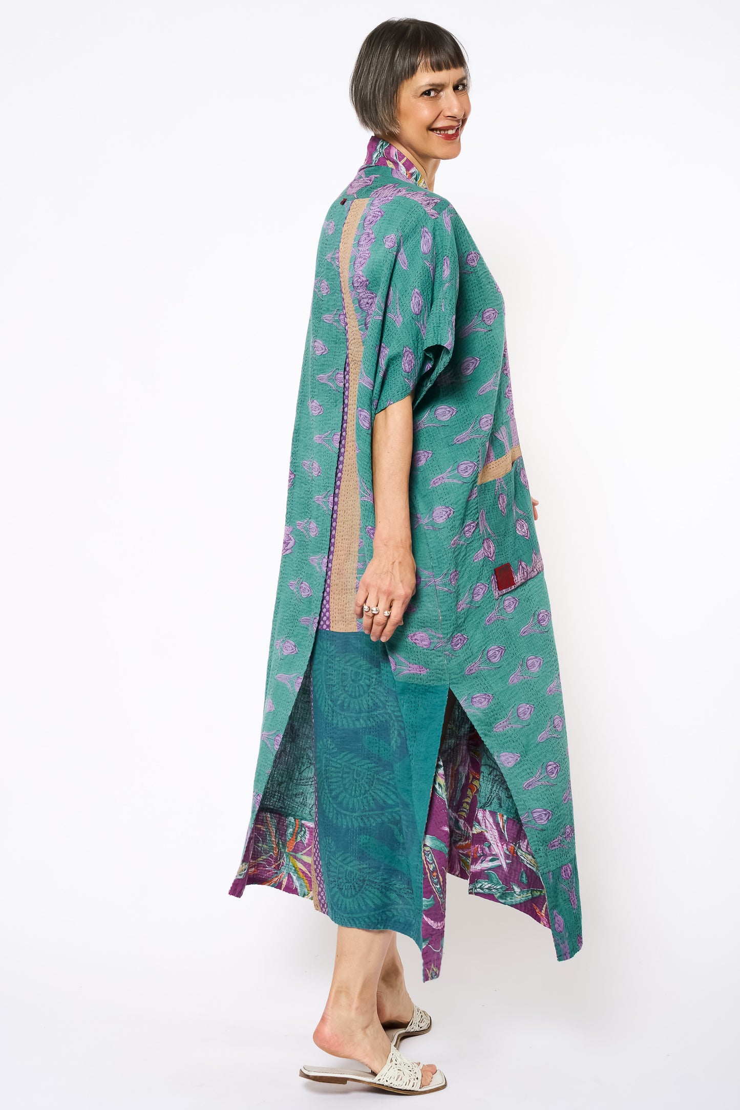 VINTAGE COTTON KANTHA PONCHO DRESS - cv2443-0001a -