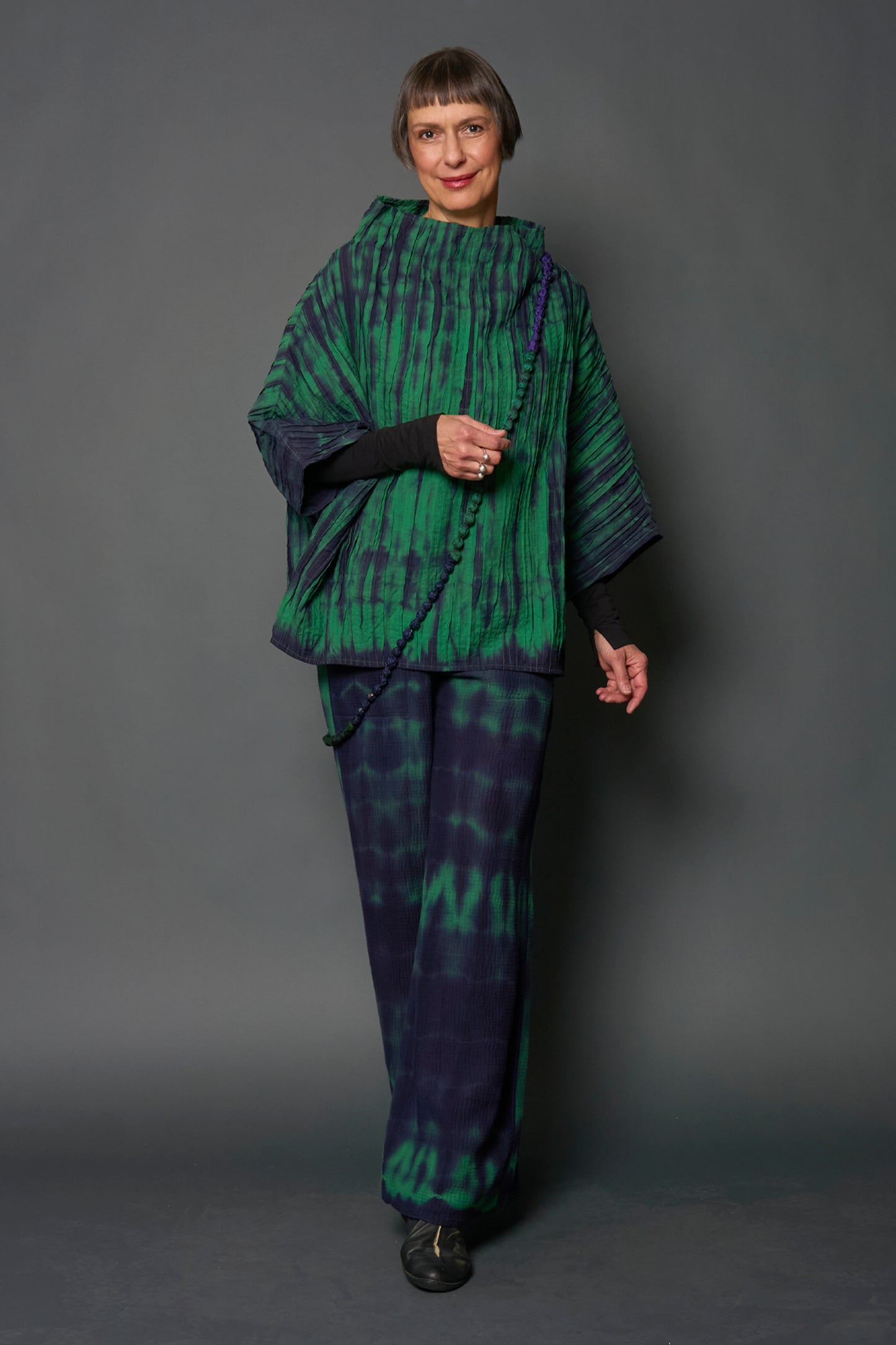 MONE COTTON RIPPLE TUCK PONCHO VEST - mn1249-grn -