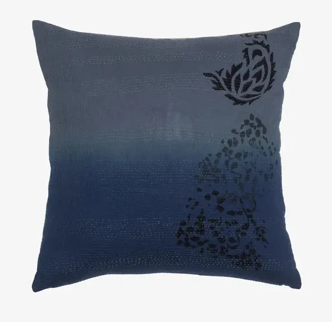Cotton Ombre Handmade Vintage Kantha Pillow -Indigo