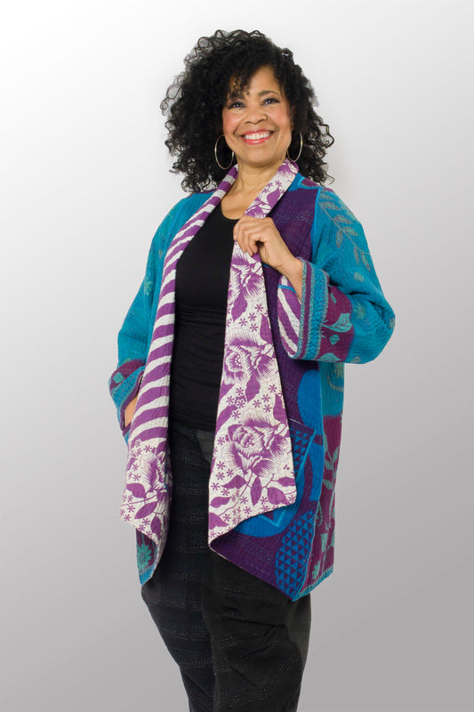 COTTON OVERDYE KANTHA A-LINE JKT - ov4003-cblu029a -