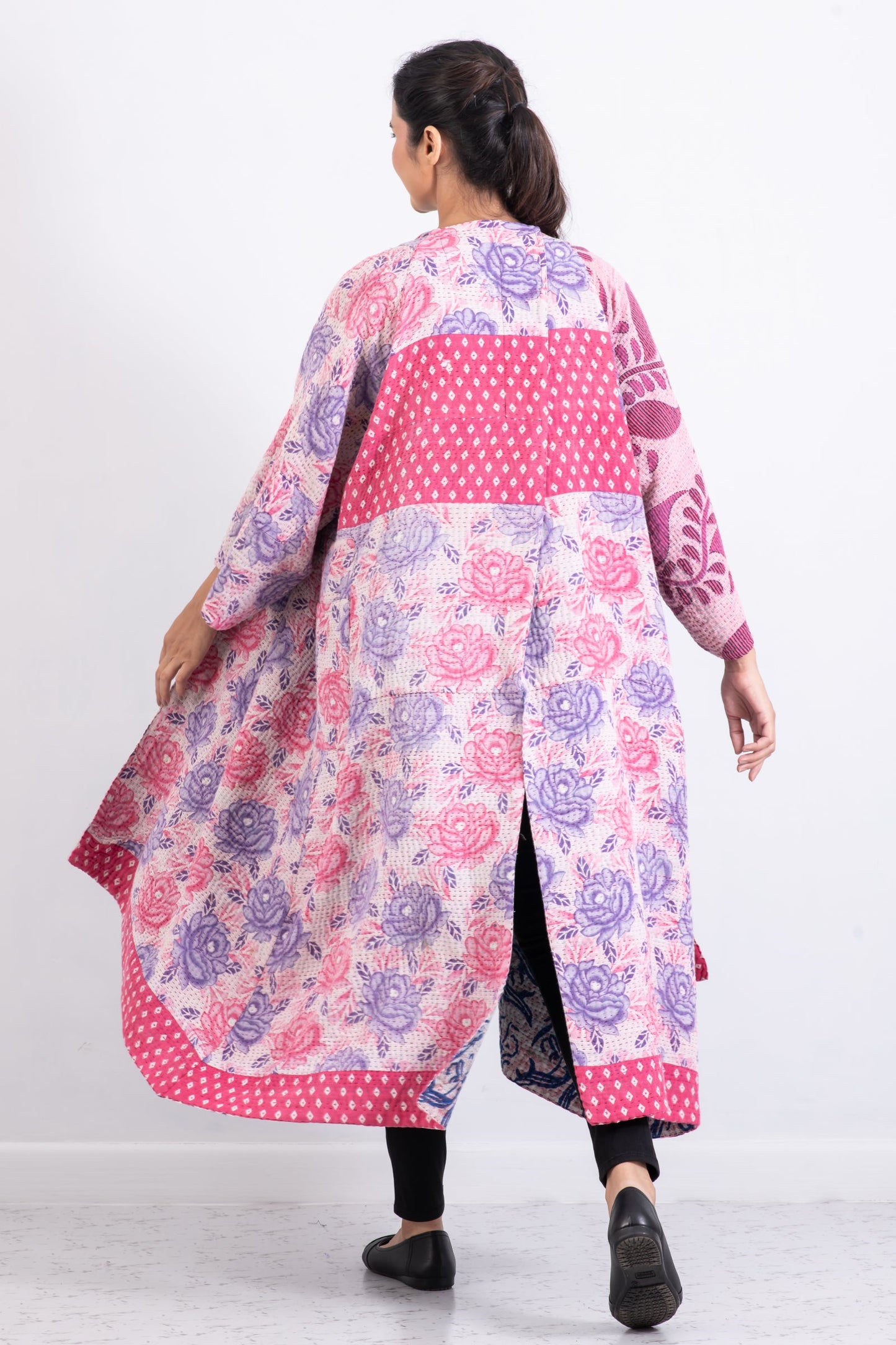 VINTAGE COTTON KANTHA KIMONO MAXI - cv4318-0010a -