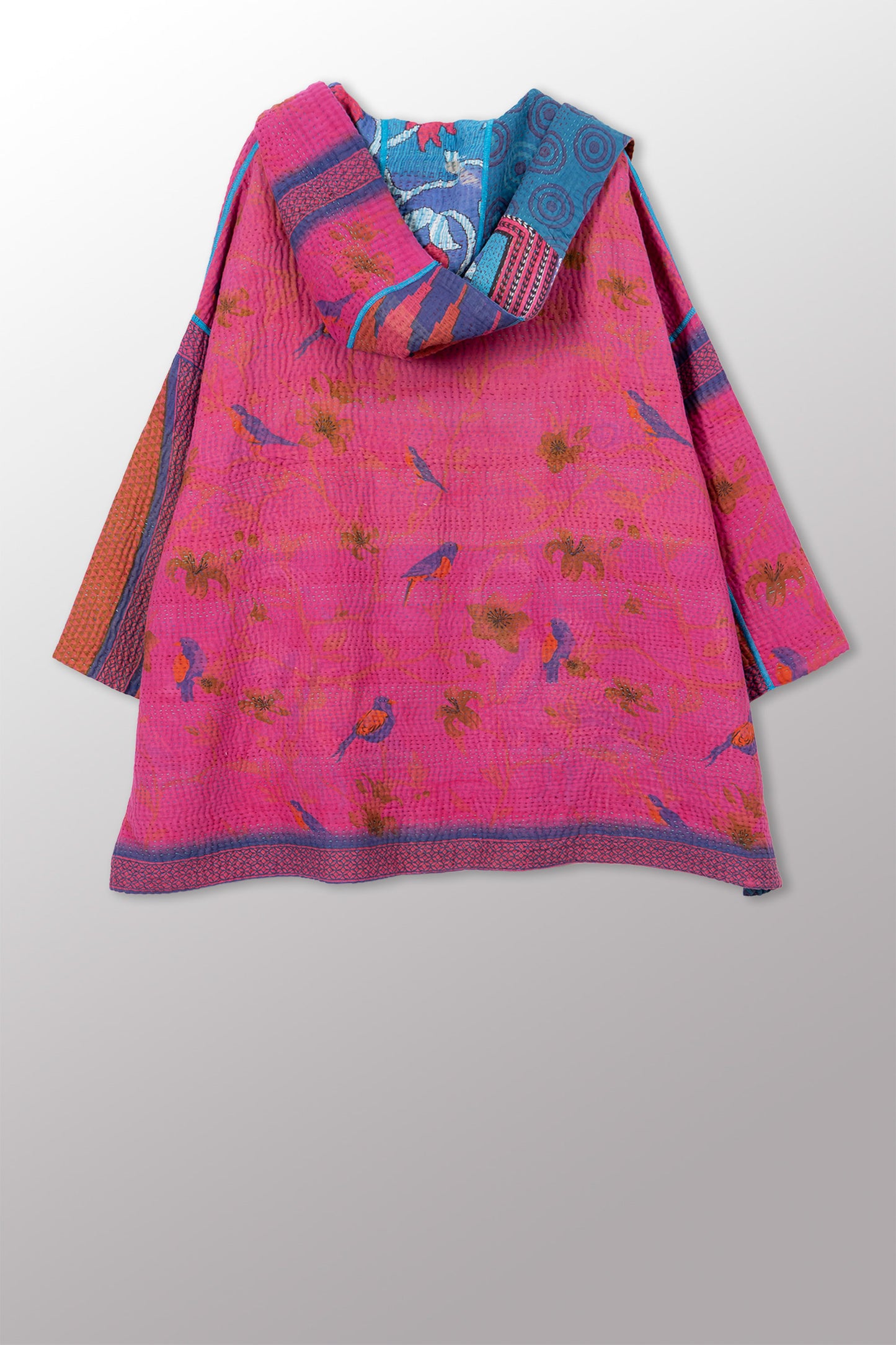 COTTON OVERDYE KANTHA HOODIE PONCHO - ov4064-corg010a -