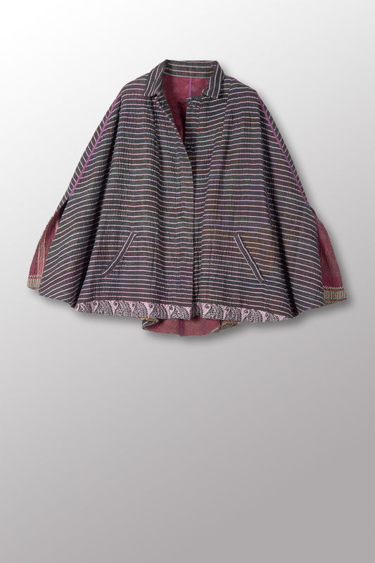 WOVEN VINTAGE COTTON KANTHA MANTLE - fw4069-5001a -