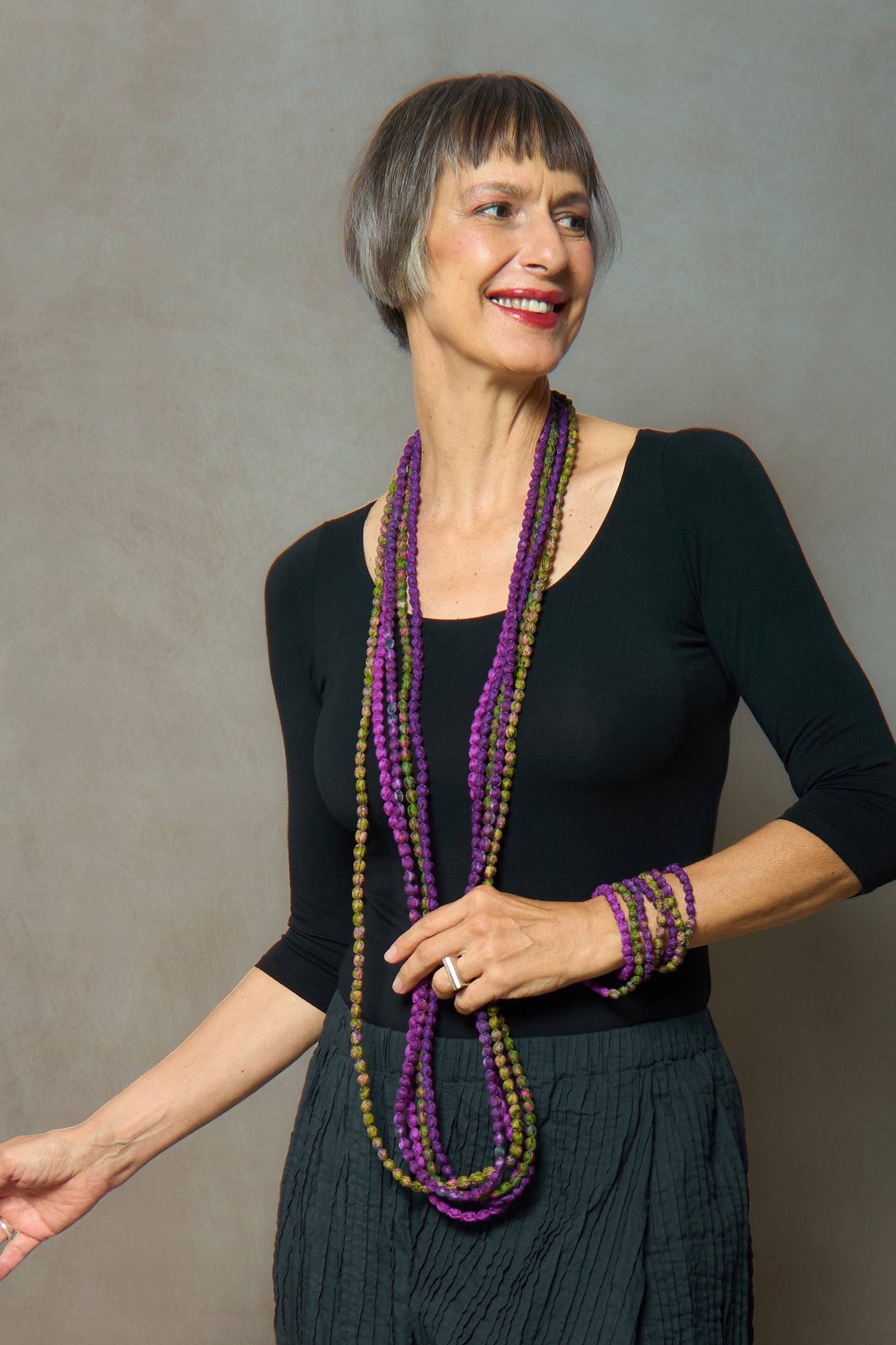 VINTAGE SILK KANTHA 5 STRAND NECKLACE - sv2730-prp -