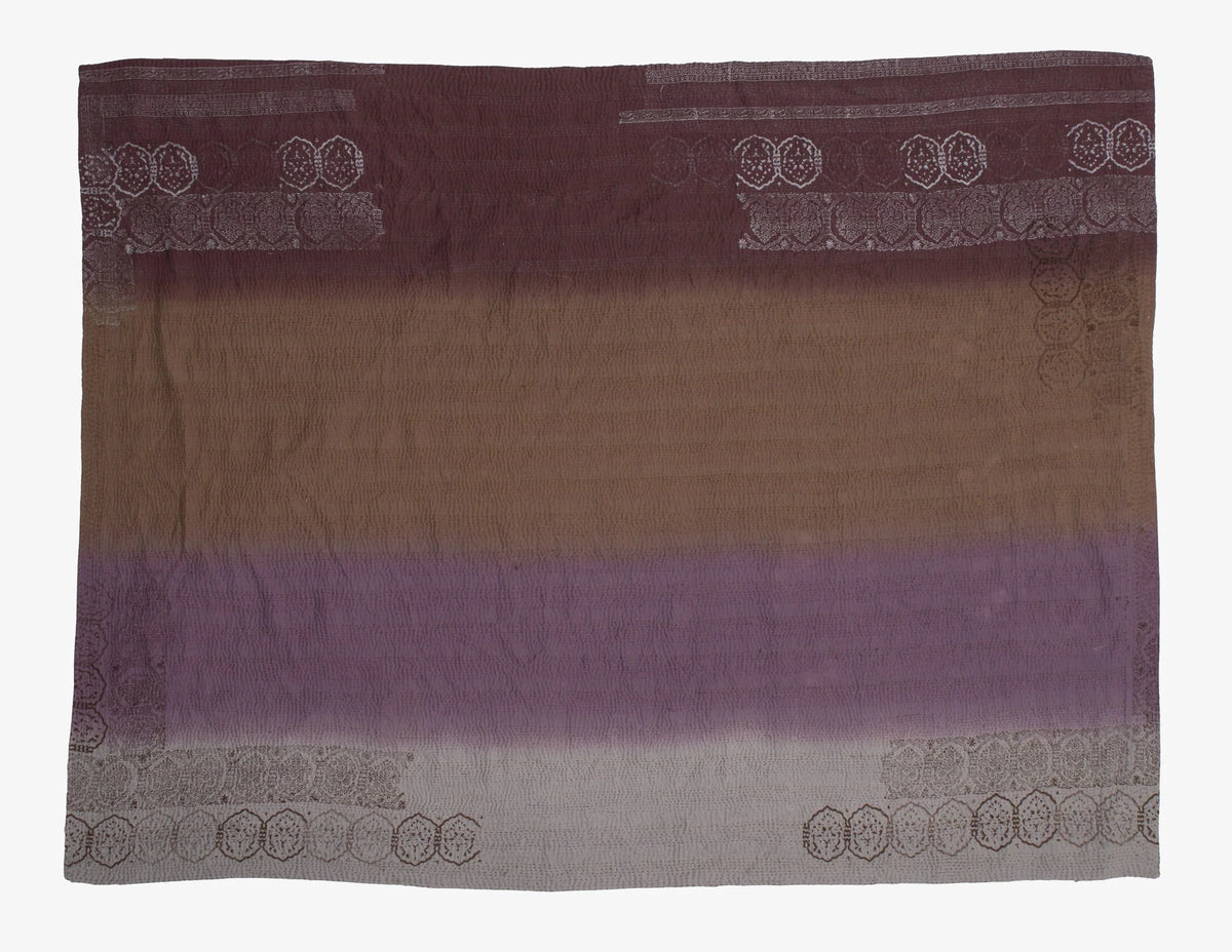 Ombre With Fray Patch Handmade Vintage Kantha Throw -Chocolate