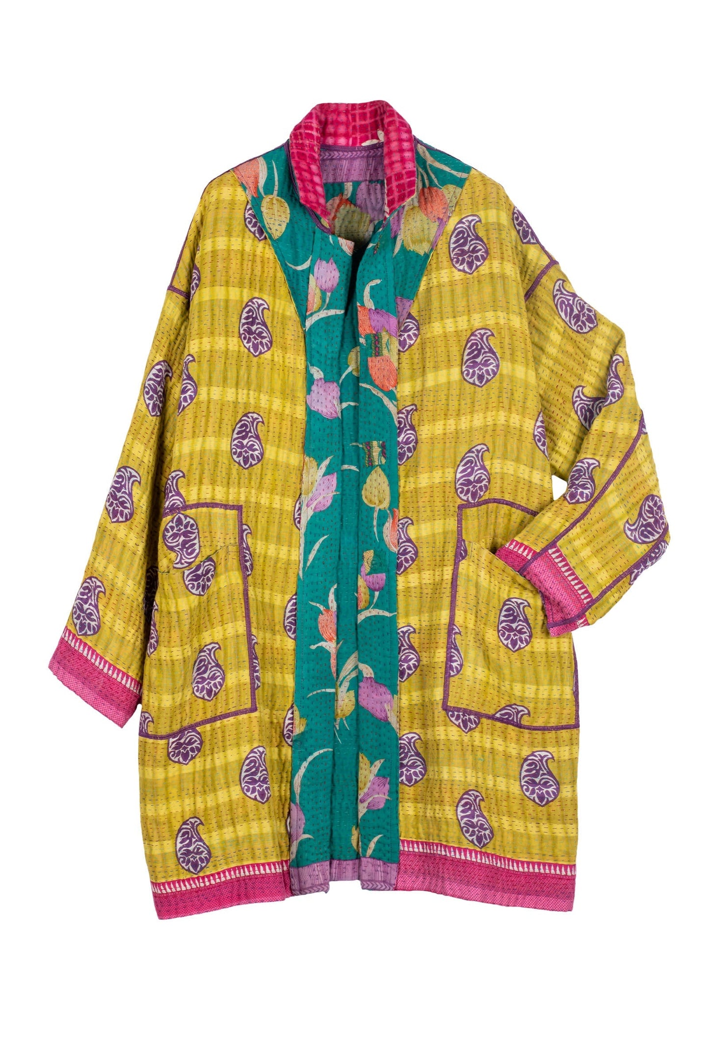 VINTAGE COTTON KANTHA LONG LINE JKT - cv4059-0007l -