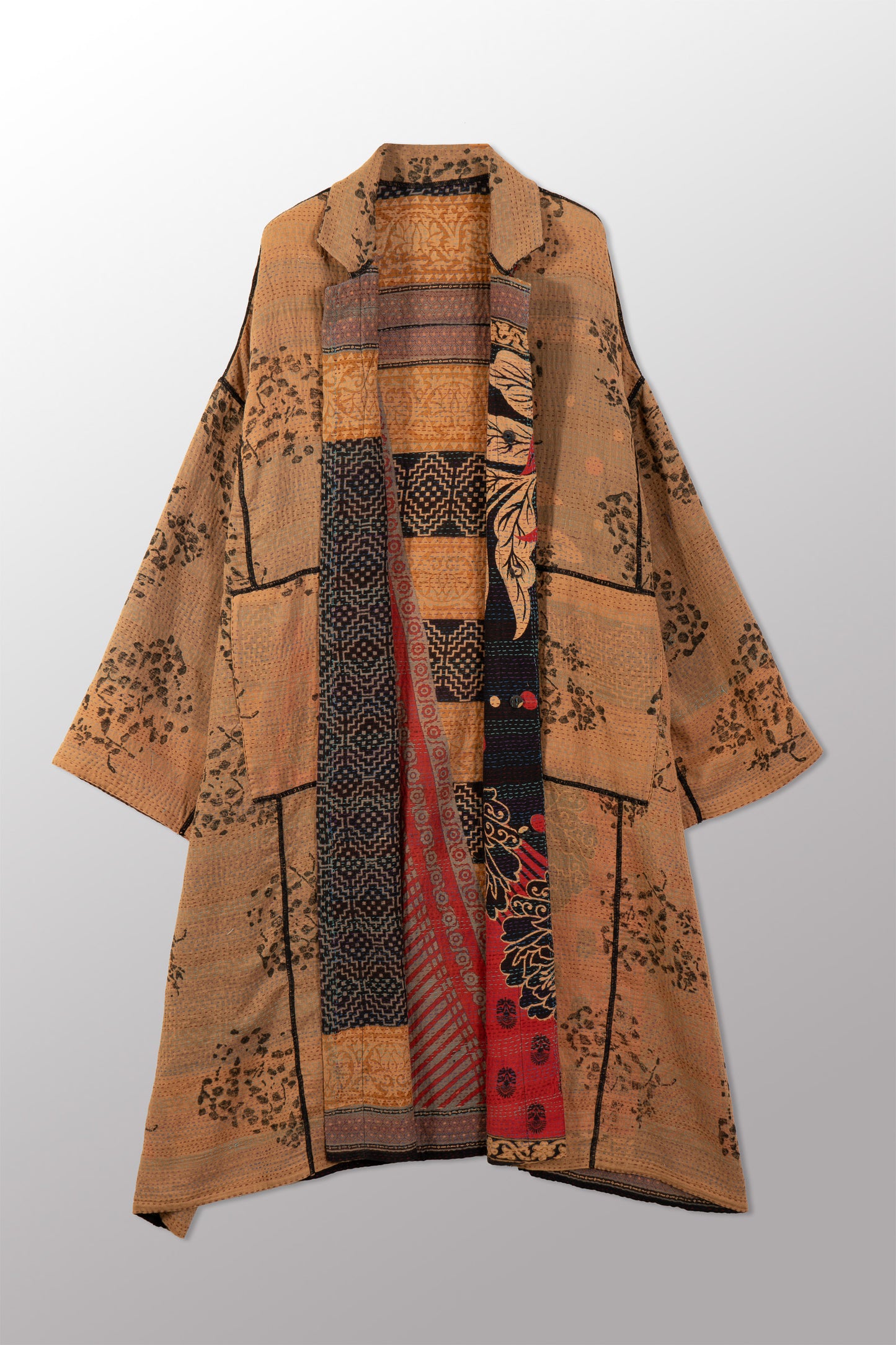 VINTAGE COTTON & NEW VOILE KANTHA NEW OVERSIZED COAT - cn2342-0001a -