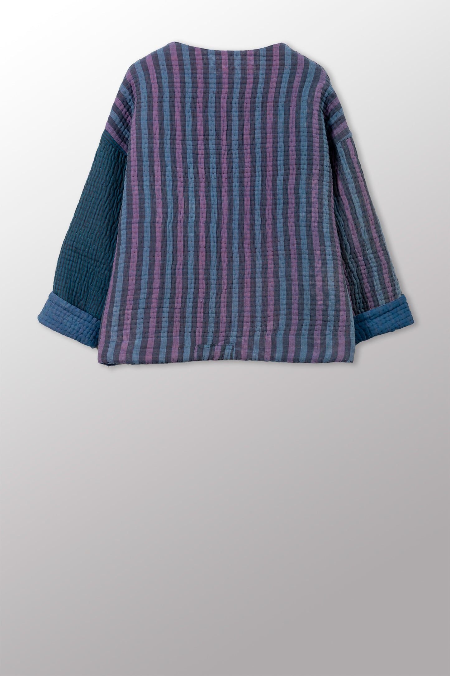 QUILTED OVERDYE COTTON KANTHA CREW NECK SHORT JKT - oq5053-cblu003a -