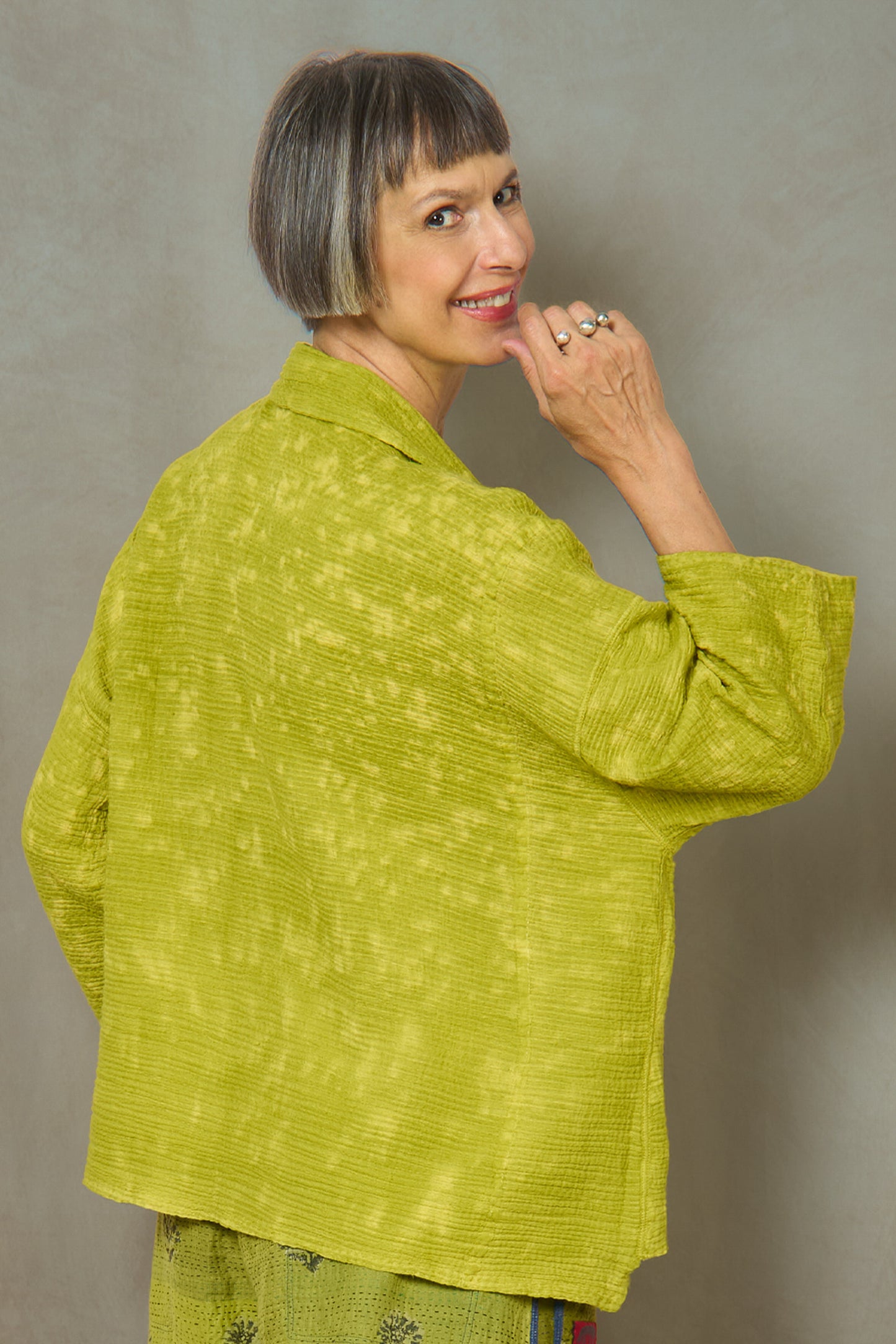 SAND SUN DYE RIPPLE KANTHA CROPPED TENT SHIRT - rs2596-lim -