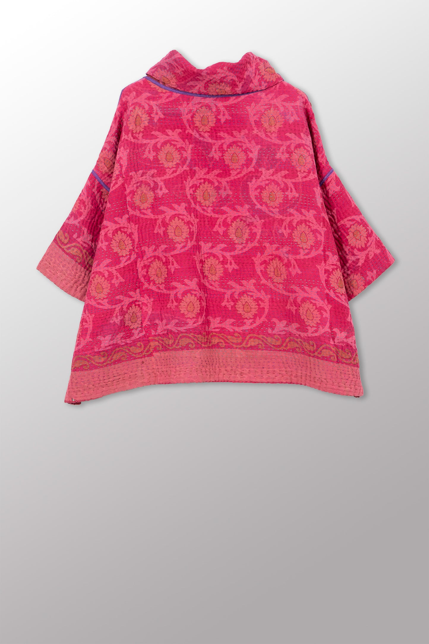 COTTON OVERDYE KANTHA COWL NECK PONCHO - ov4061-cpik001a -