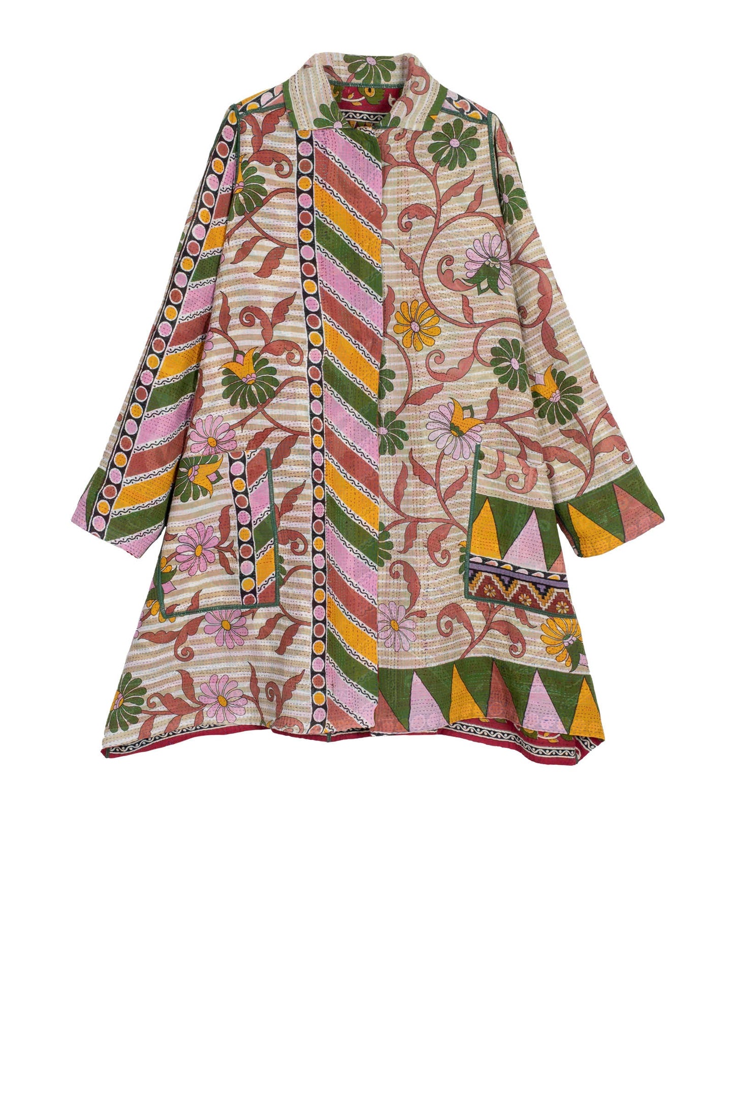 VINTAGE COTTON KANTHA A-LINE DUSTER - cv2311-0023a -