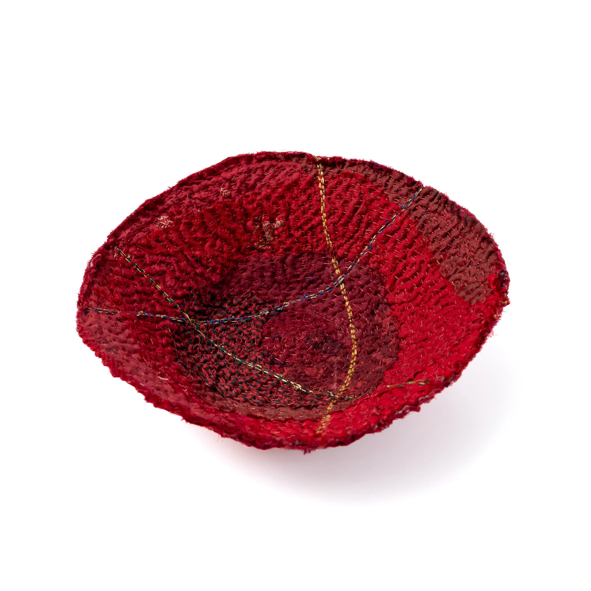 Handcrafted Kantha (metallic kantha) Shallow Bowl -Red