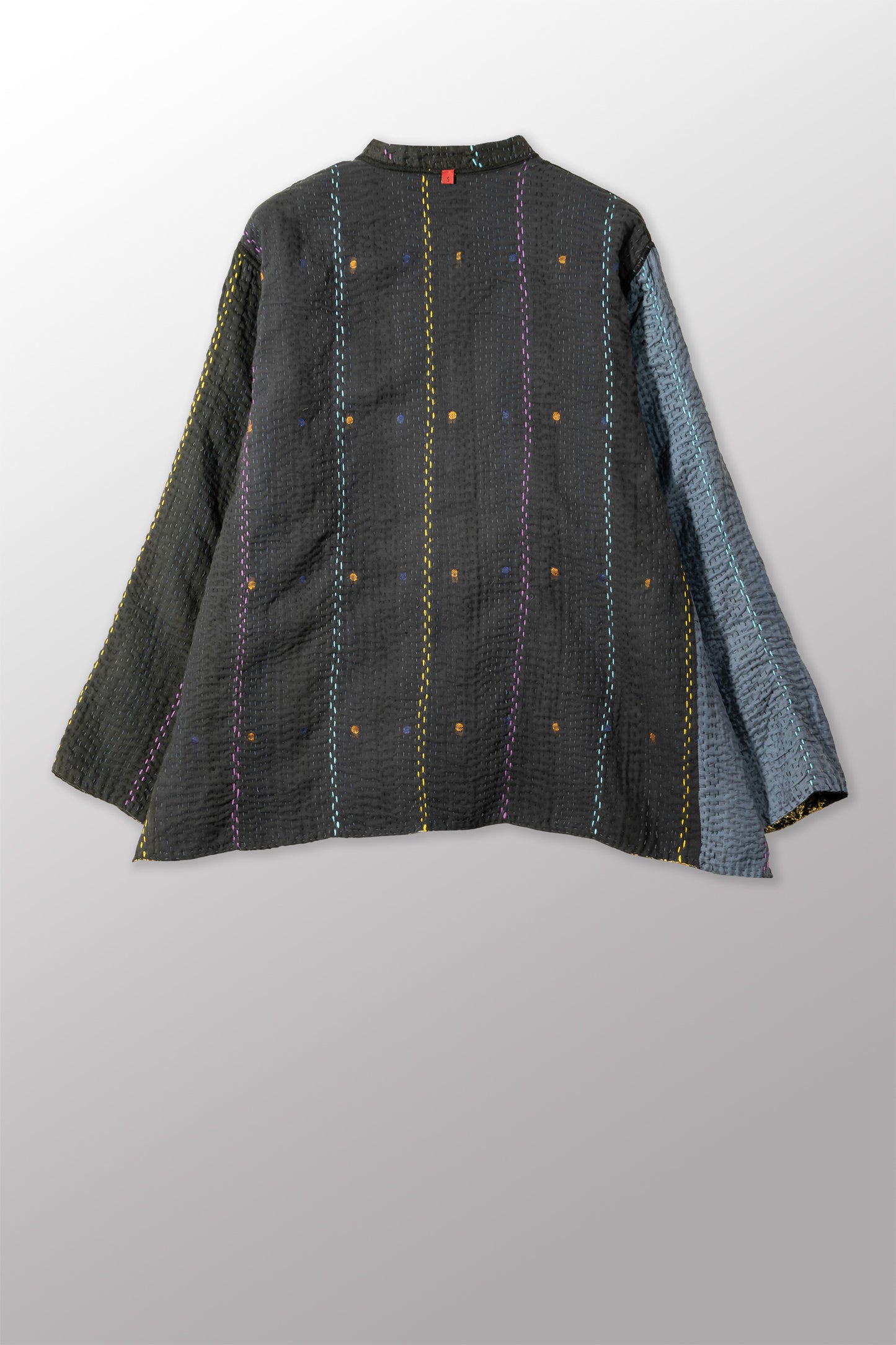 JEWEL WOVEN WITH VERTICAL PATCH KANTHA KAFTAN JACKET SHORT - jv4088-blk -