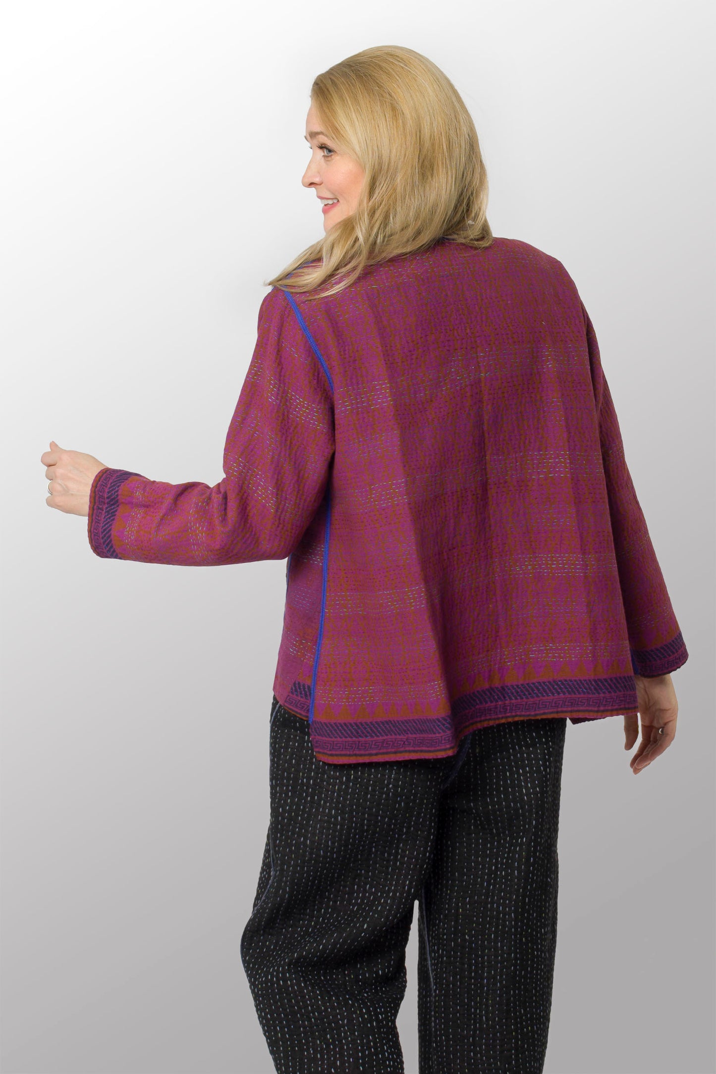 COTTON OVERDYE KANTHA KAFTAN JACKET SHORT - ov2088-cfus001s -