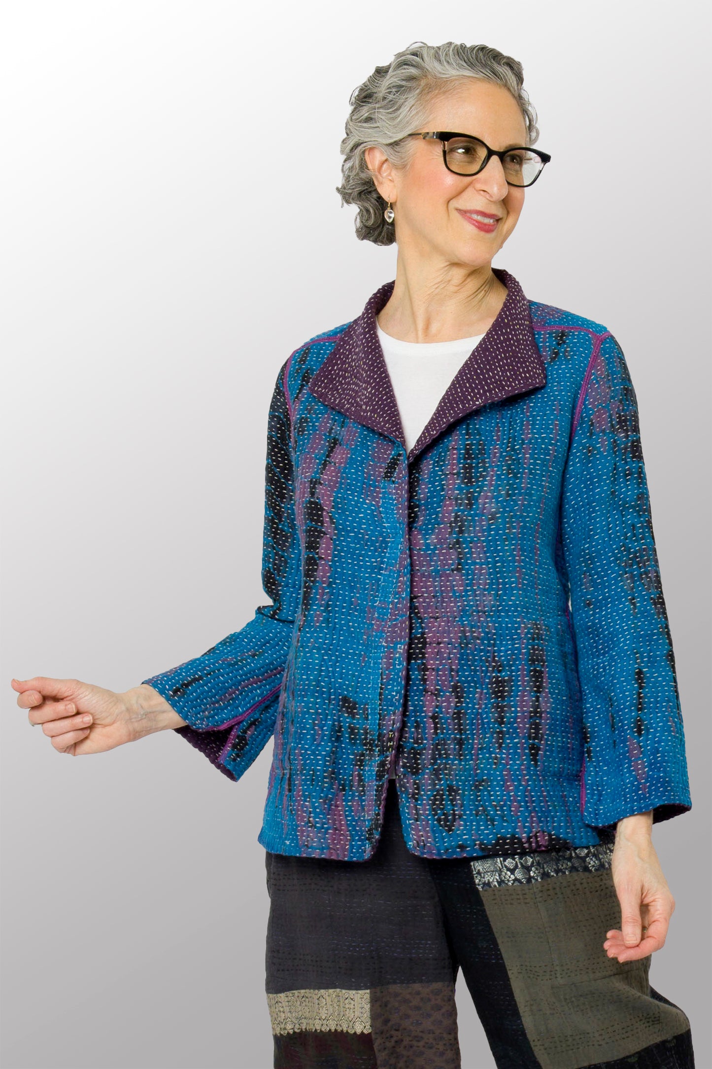 MONE SHIBORI TIE DYE KANTHA SHORT JACKET - ms5007-tuq -