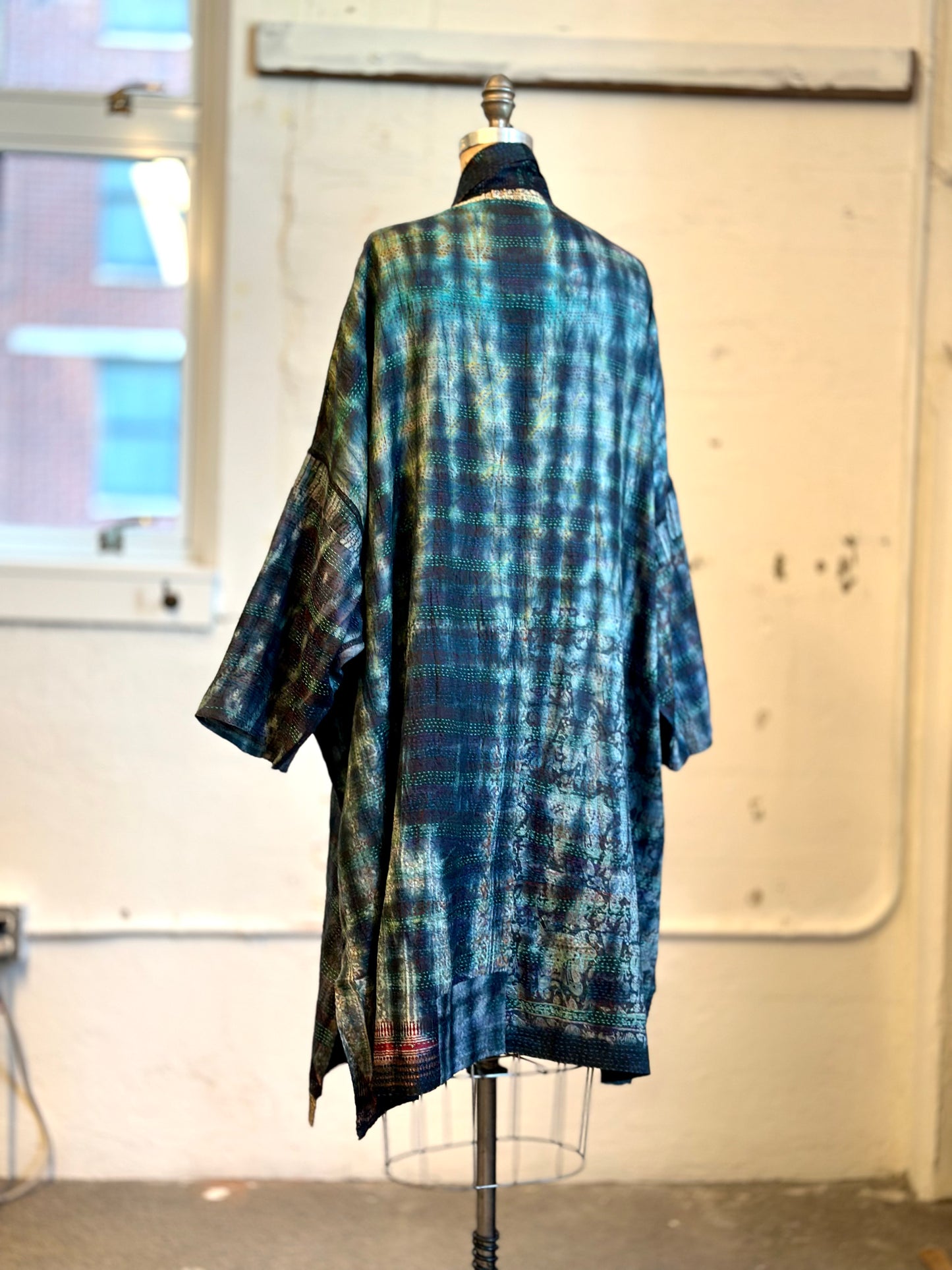 TIE DYE VINTAGE SILK KANTHA NEW KIMONO WRAP LONG - st-sv2360-blk -