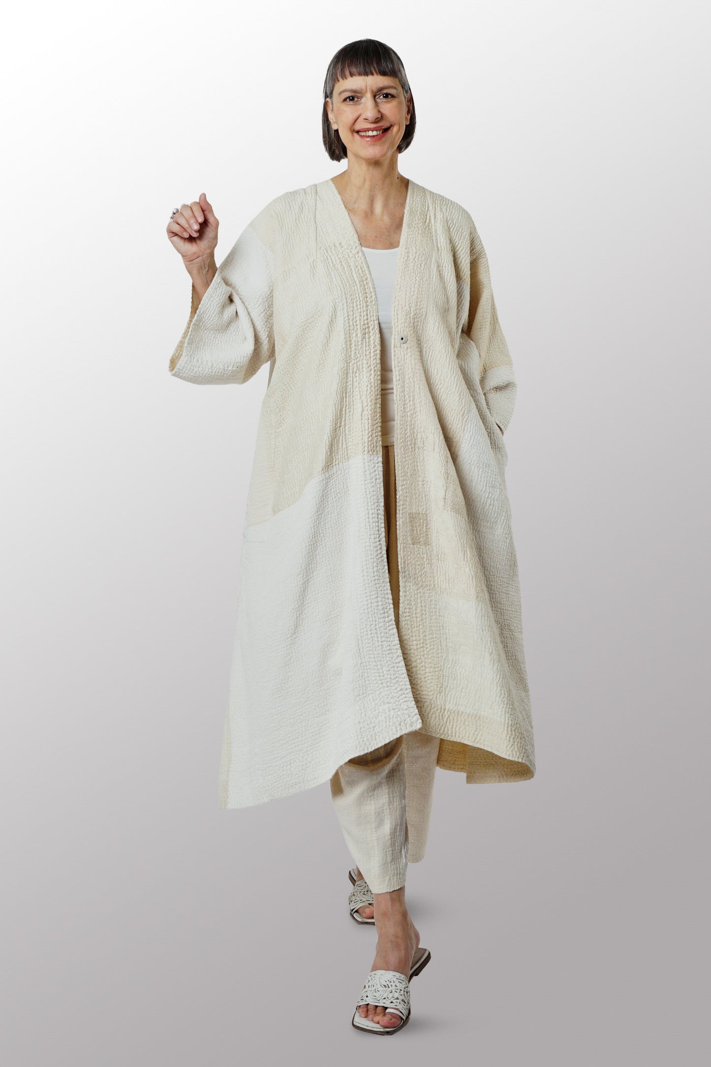 JAIPUR WHITE KANTHA KIMONO MAXI - jw4318-ivy -