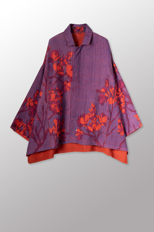 BLOOMING FLOWERS KANTHA OVERSIZED MINI COAT - bf4332-prp -