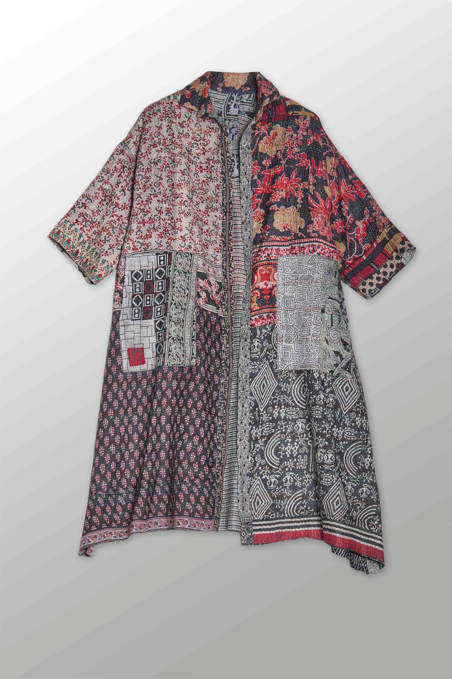 VINTAGE SILK KANTHA 3/4 SLV. SHIRT DRESS - sv2459-0001s -