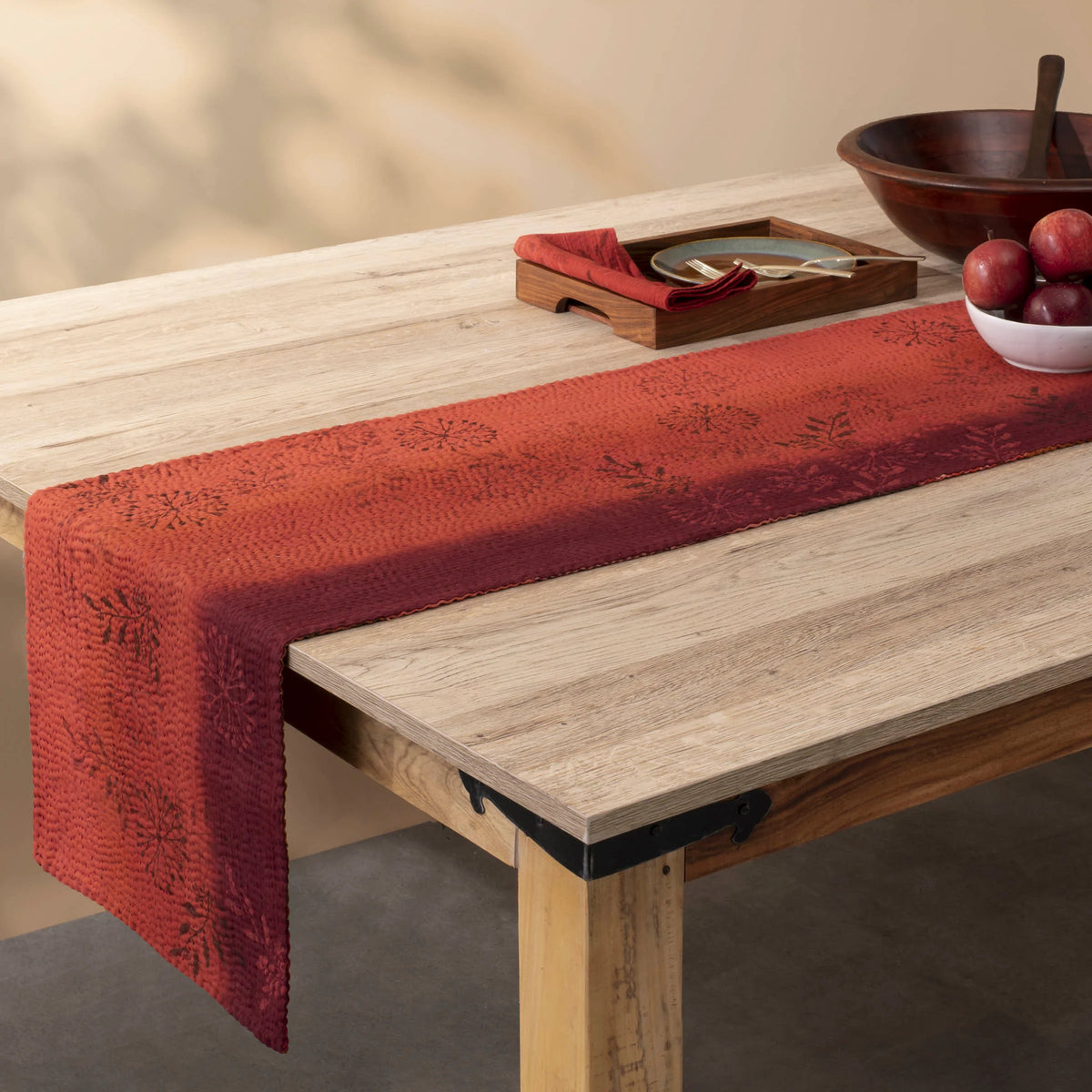 Ombre Patch Kantha Table Runner -Pink