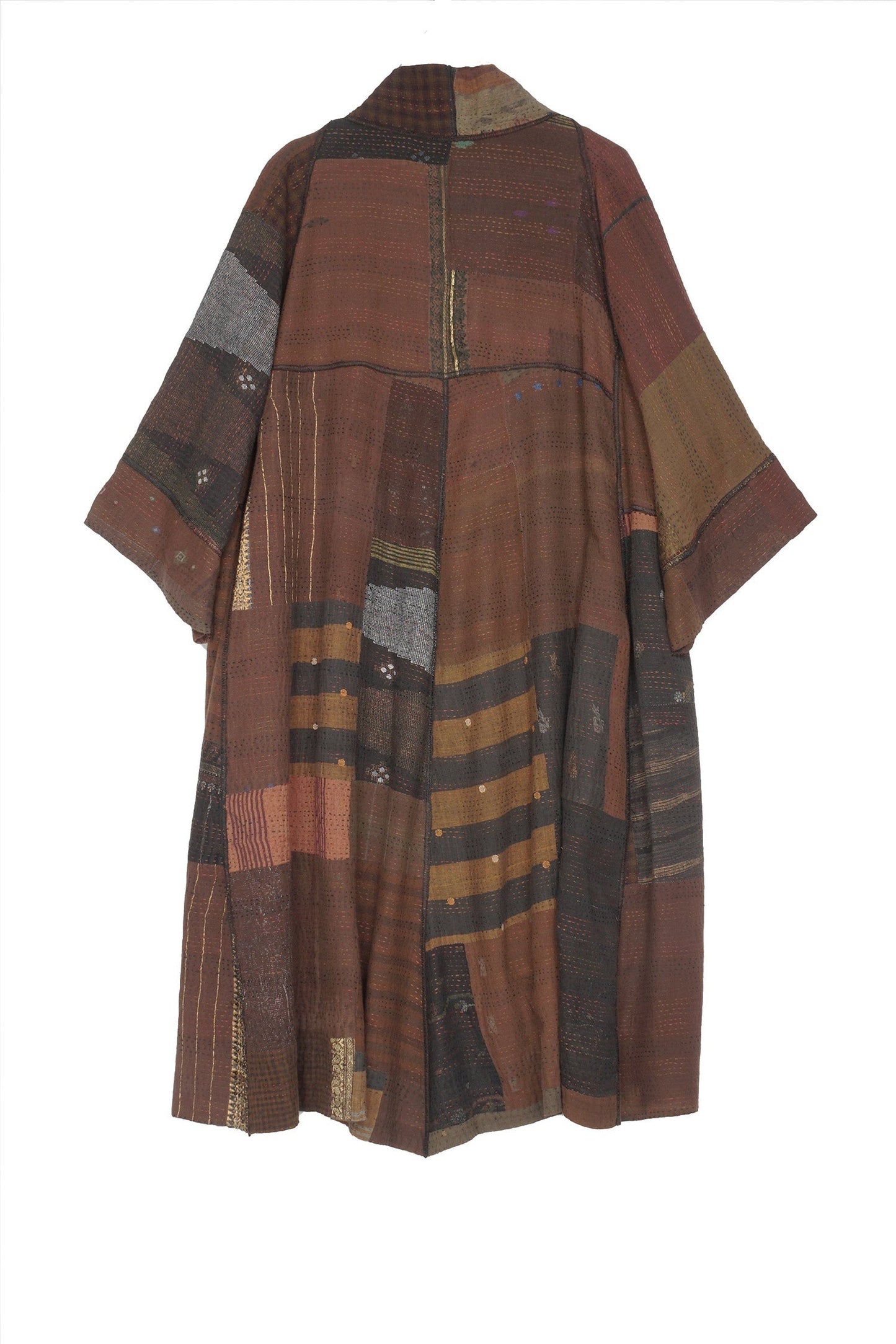 BROCADE PATCHED KANTHA 3/4 SLV. A-LINE DUSTER - bp2324-brn -