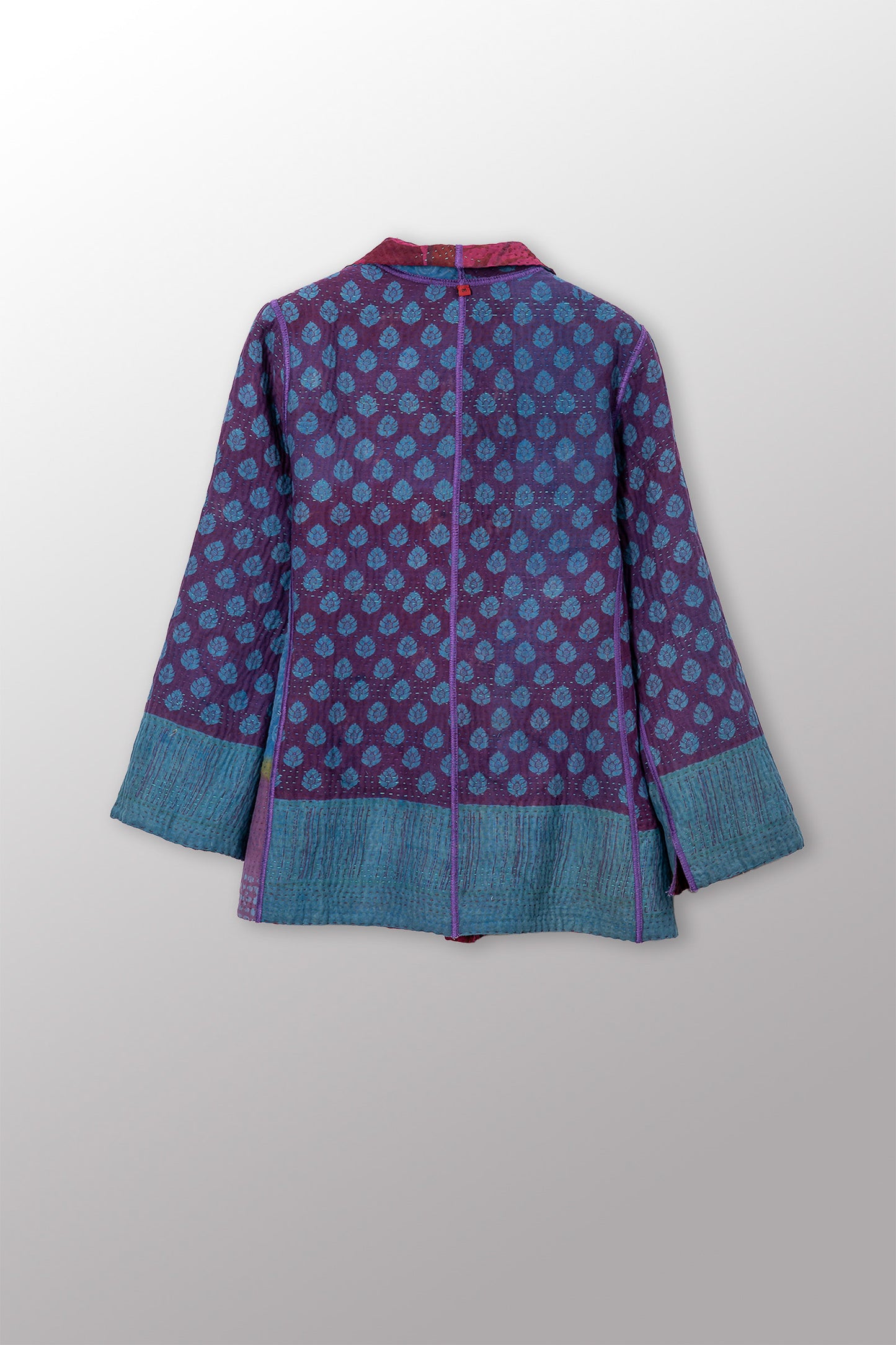 VINTAGE SILK GEORGETTE COTTON KANTHA SHORT JACKET - gc4007-0003m -