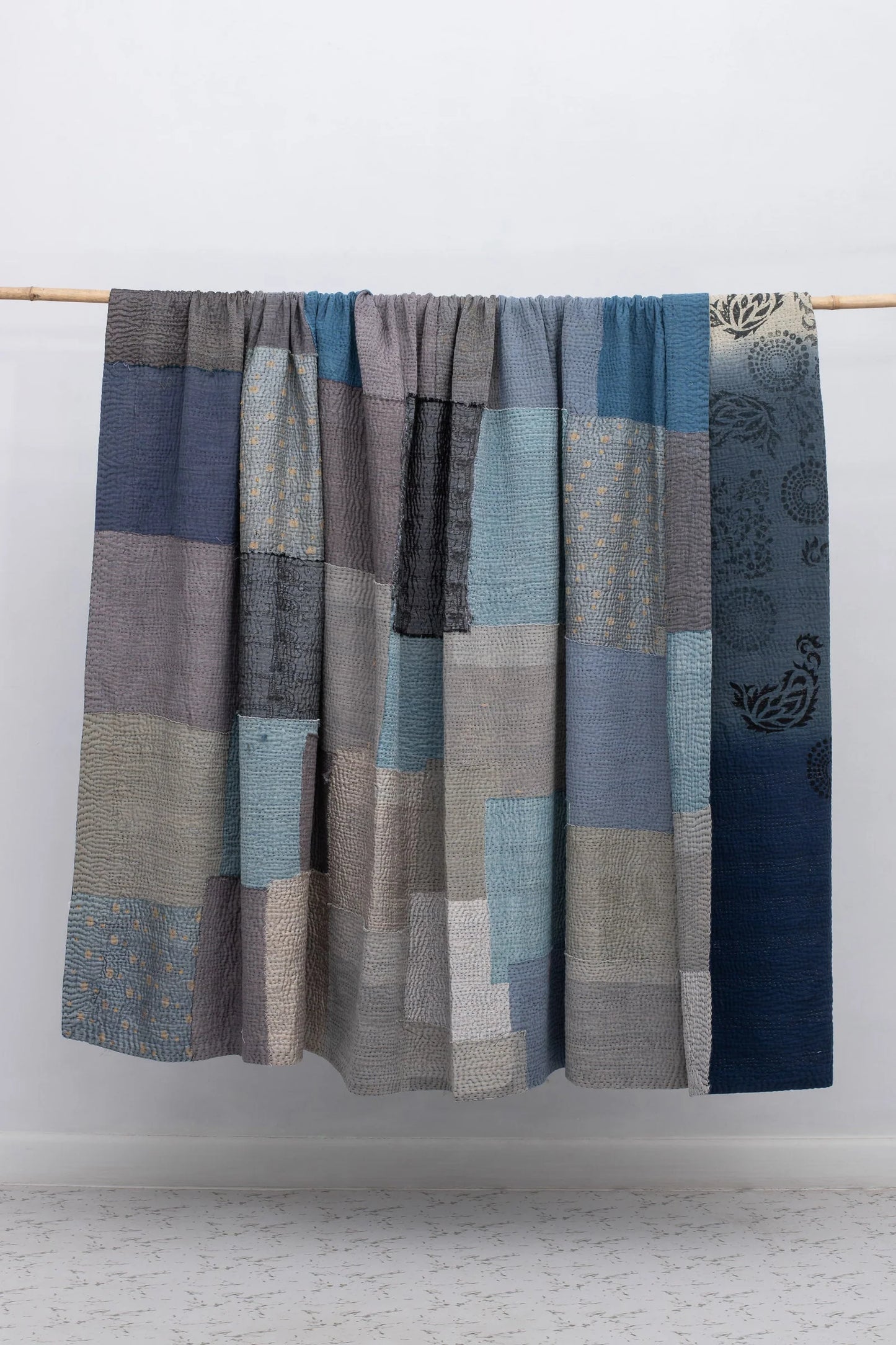 Ombre With Fray Patch Handmade Vintage Quilts -Navy