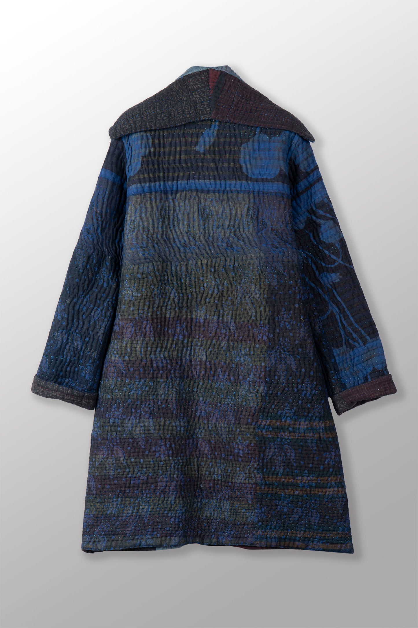QUILTED OVERDYE COTTON KANTHA POCKET MEDIUM COAT - oq5346-cblu008s -