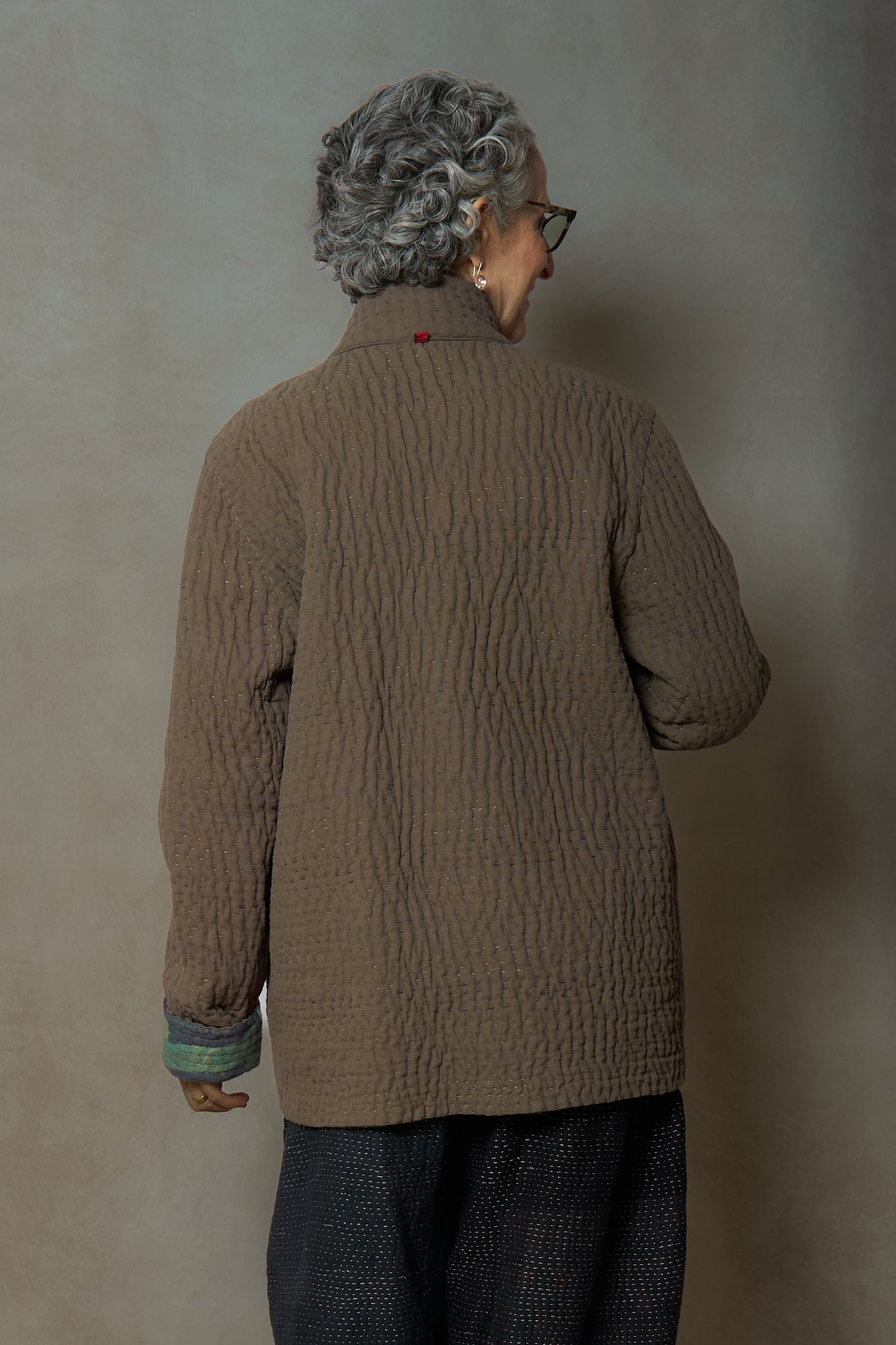ABSTRACT AND DUCK CLOTH KANTHA SIMPLE MEN'S JACKET - ap5072-grn -