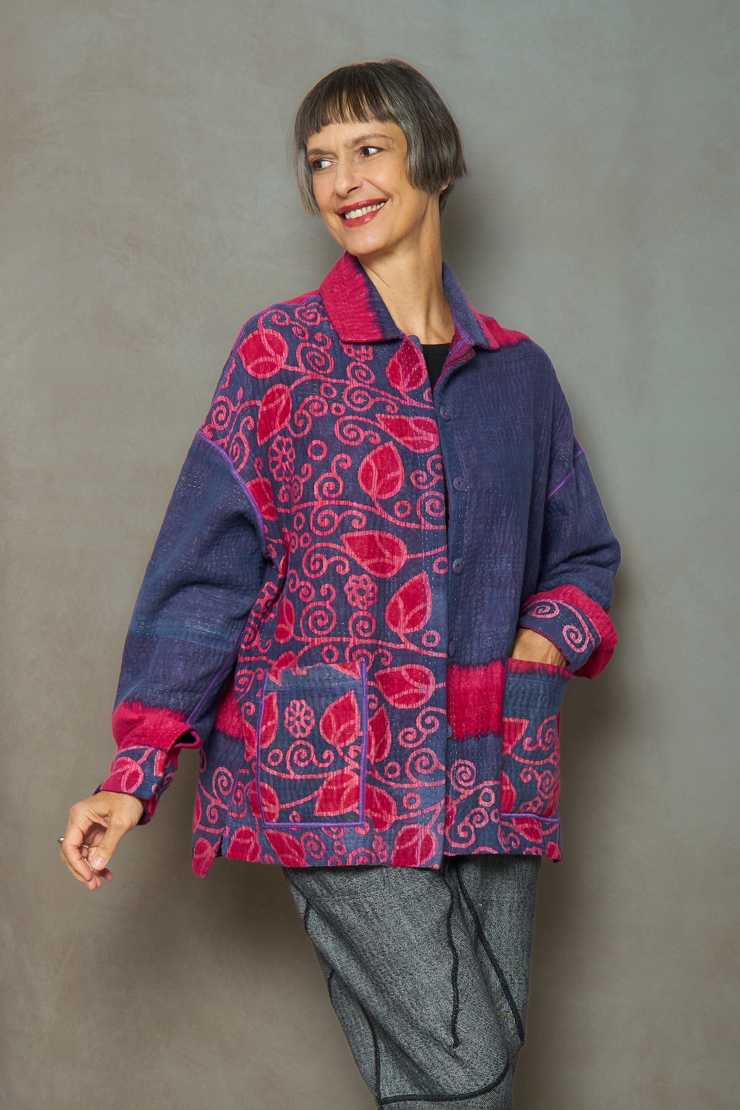 VINTAGE COTTON KANTHA RELAXED SHIRT JACKET - cv4j105-0001m -