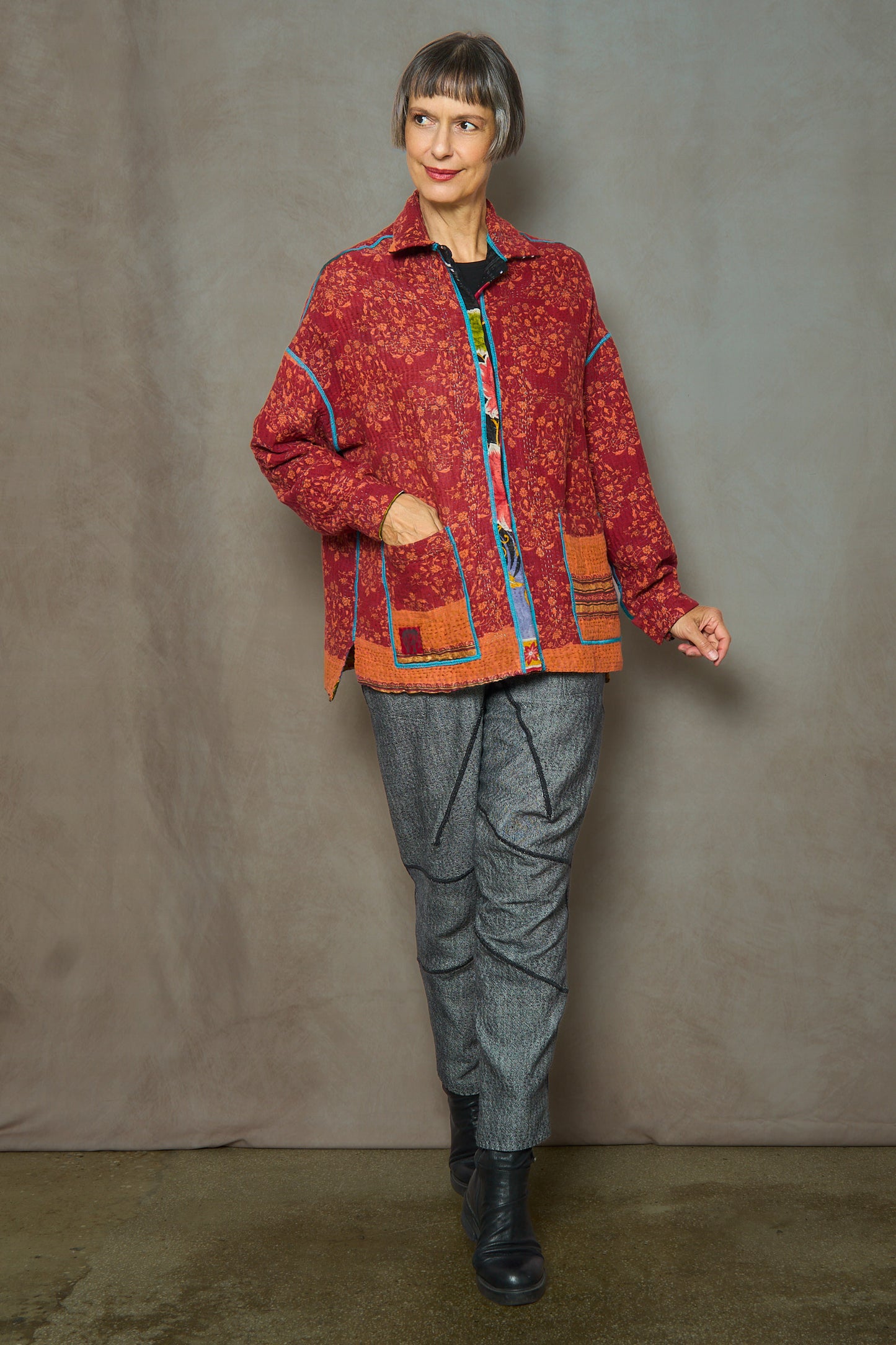 VINTAGE COTTON KANTHA RELAXED SHIRT JACKET - cv4j105-0002s -