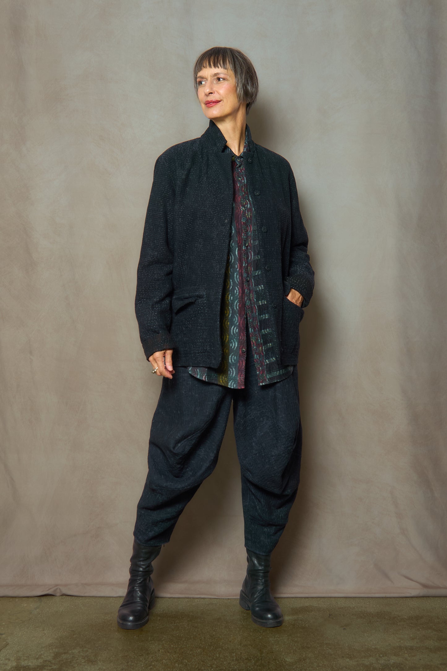 DENIM SUN-DYE KANTHA SIMPLE MEN'S JACKET - ds3072-blk -